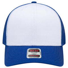 OTTO 112-1 6 Panel Mid Profile Mesh Back Trucker Cap - Ryl/Wht/Ryl - Ryl/Wht/Ryl / 7 3/8’’ - 7 5/8’’
