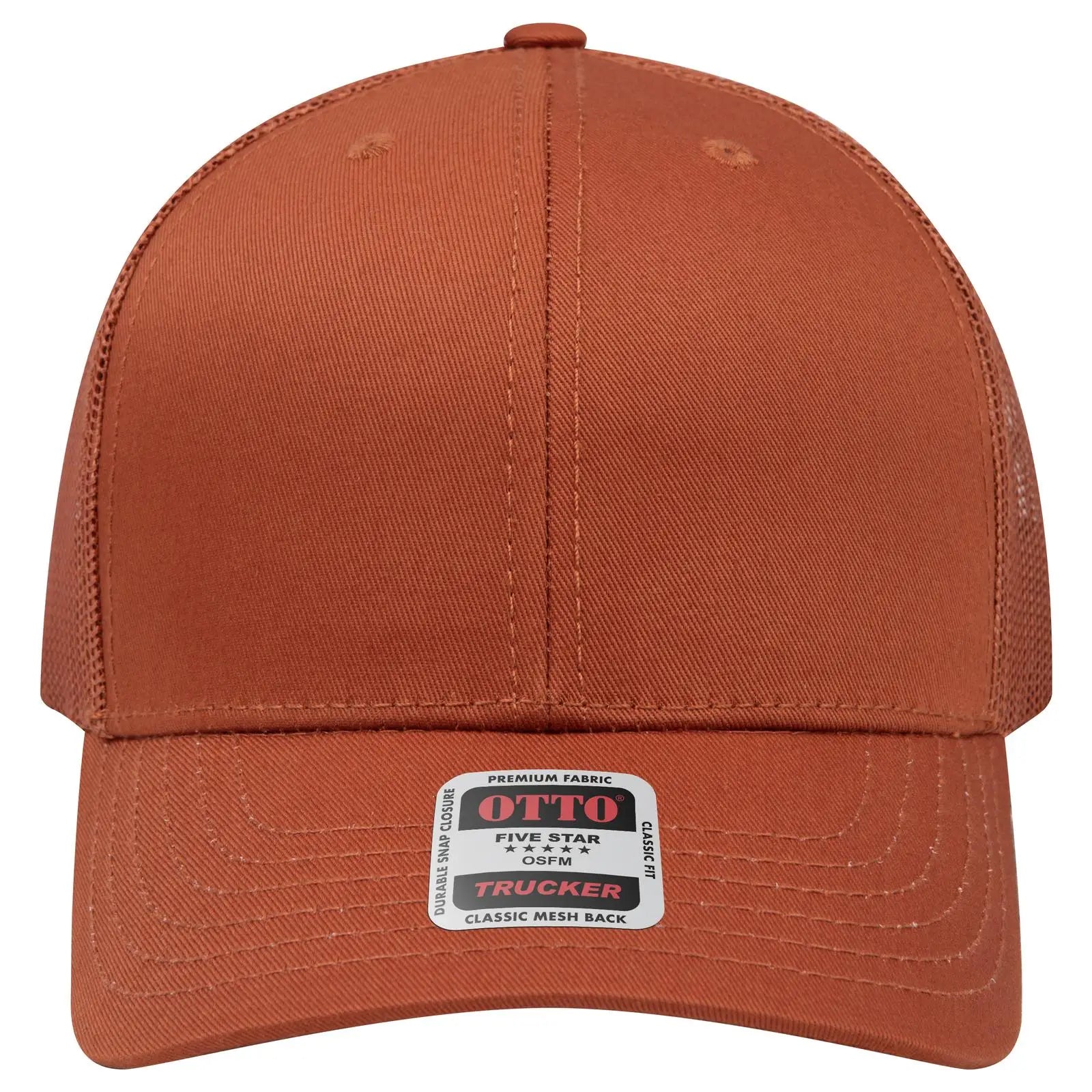 OTTO 112-1 6 Panel Mid Profile Mesh Back Trucker Cap - Tx. Orange - Tx. Orange / 7 3/8’’ - 7 5/8’’