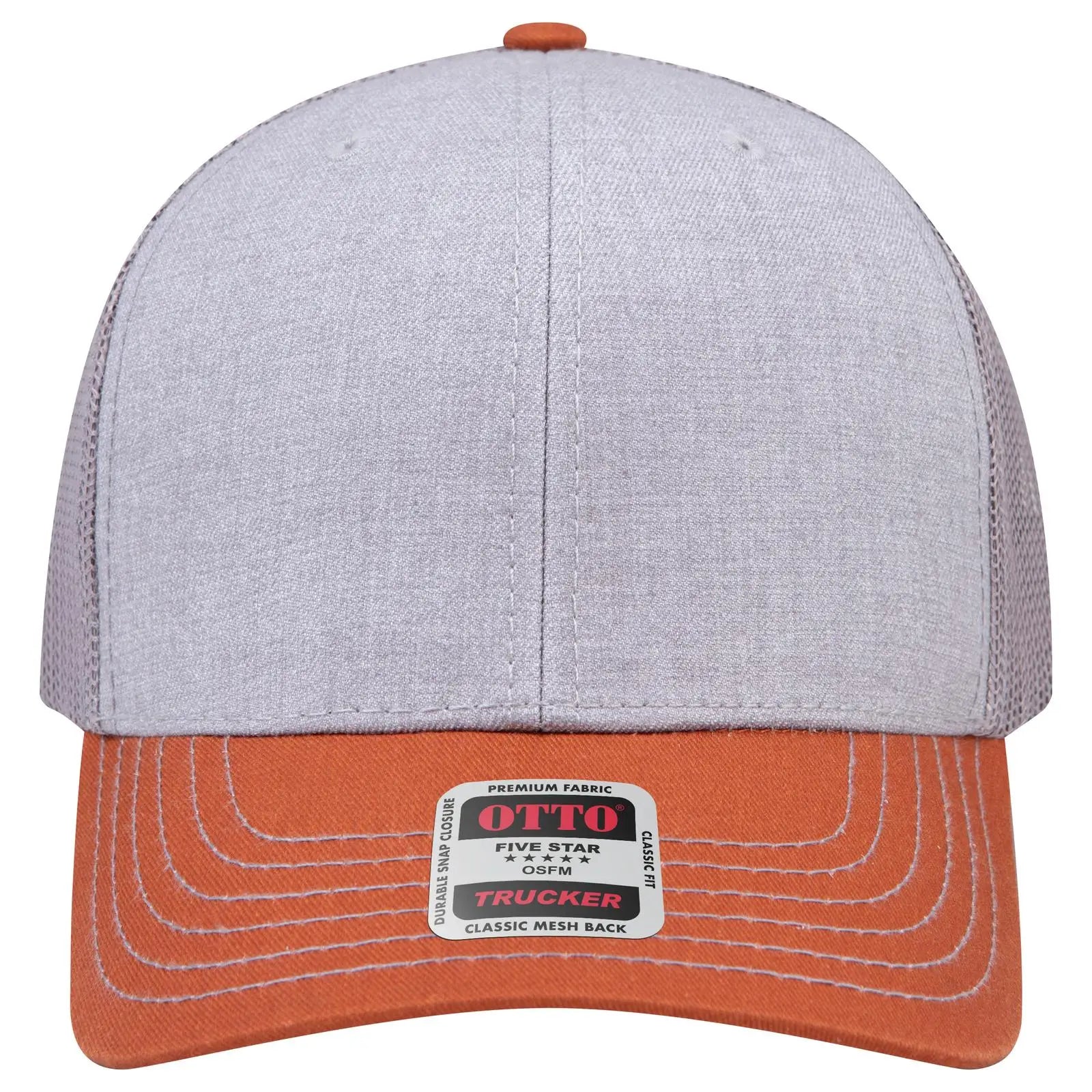 OTTO 112-1 6 Panel Mid Profile Mesh Back Trucker Cap - Tx.Org/H.Gry/Gry - Tx.Org/H.Gry/Gry / 7 3/8’’ - 7 5/8’’