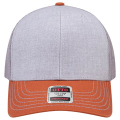 OTTO 112-1 6 Panel Mid Profile Mesh Back Trucker Cap - Tx.Org/H.Gry/Gry - Tx.Org/H.Gry/Gry / 7 3/8’’ - 7 5/8’’