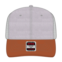 OTTO 112-1 6 Panel Mid Profile Mesh Back Trucker Cap - Tx.Org/H.Gry/Gry - Tx.Org/H.Gry/Gry / 7 3/8’’ - 7 5/8’’