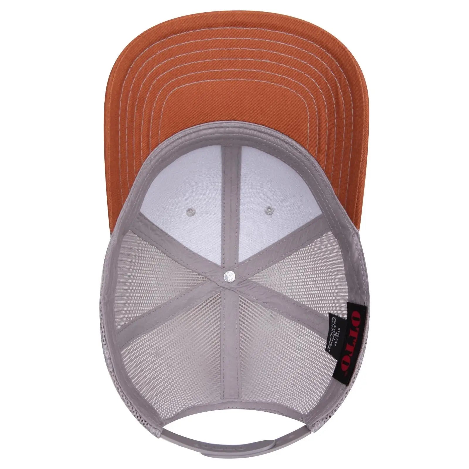 OTTO 112-1 6 Panel Mid Profile Mesh Back Trucker Cap - Tx.Org/H.Gry/Gry - Tx.Org/H.Gry/Gry / 7 3/8’’ - 7 5/8’’