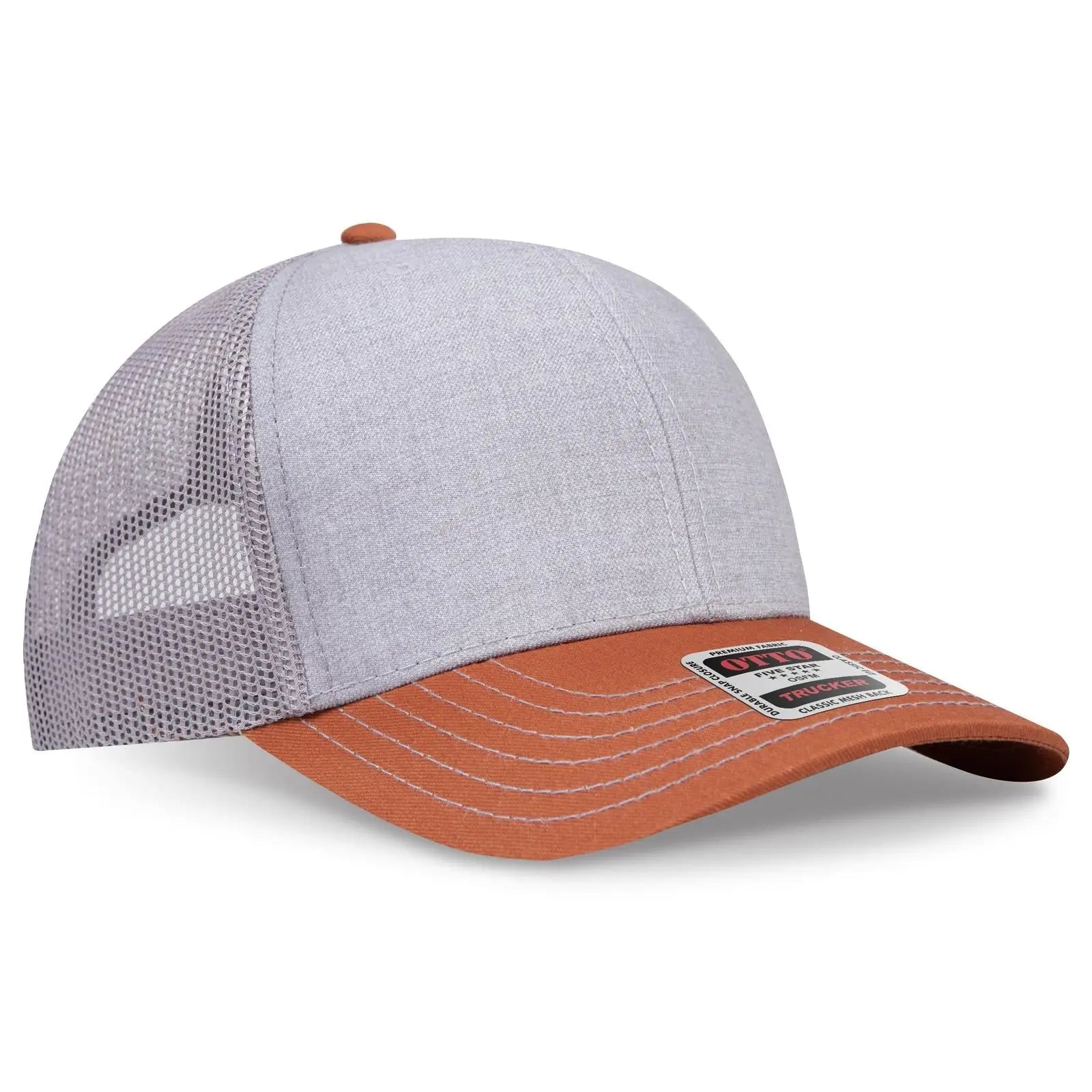 OTTO 112-1 6 Panel Mid Profile Mesh Back Trucker Cap - Tx.Org/H.Gry/Gry - Tx.Org/H.Gry/Gry / 7 3/8’’ - 7 5/8’’