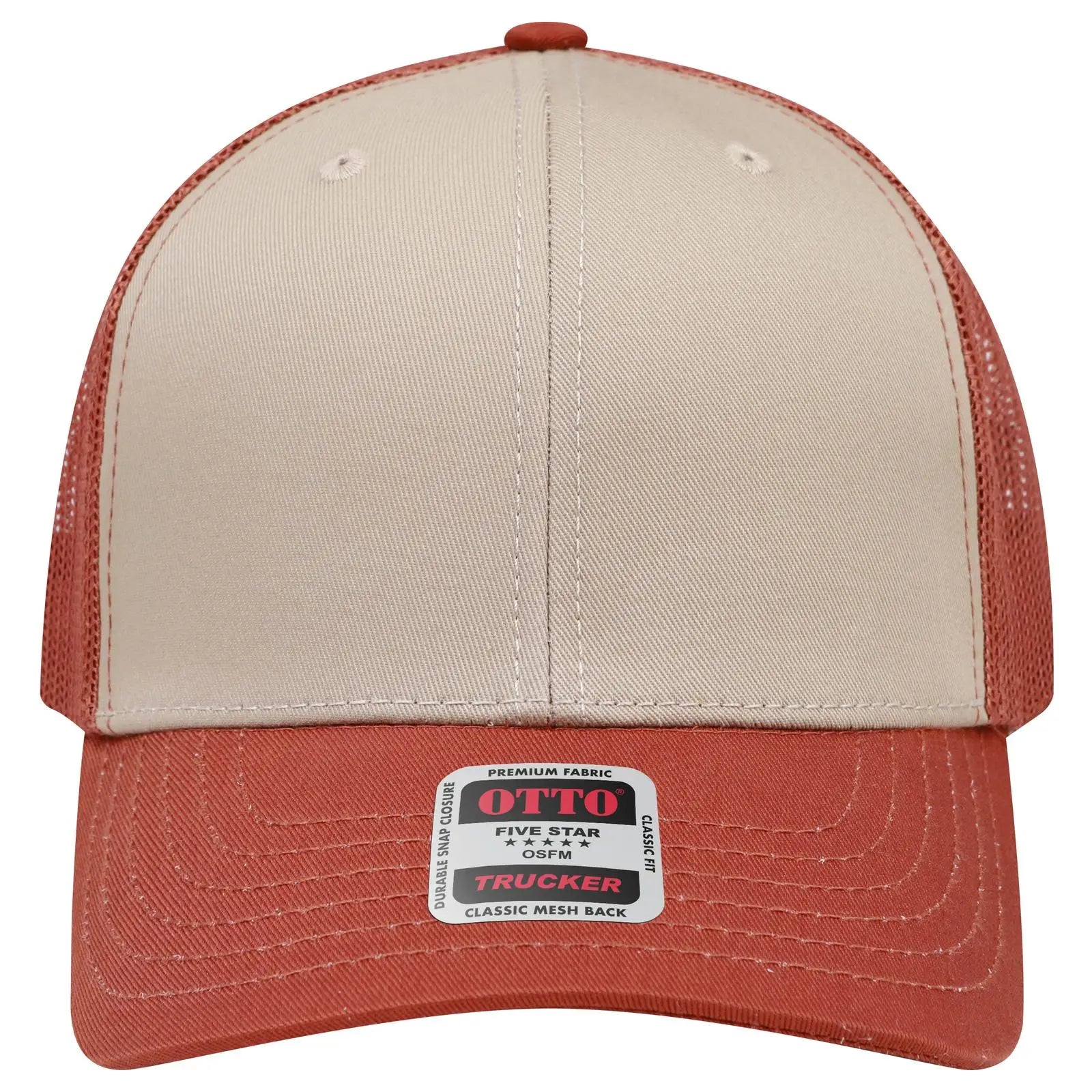 OTTO 112-1 6 Panel Mid Profile Mesh Back Trucker Cap - Tx.Org/Kha/Tx.Org - Tx.Org/Kha/Tx.Org / 7 3/8’’ - 7 5/8’’