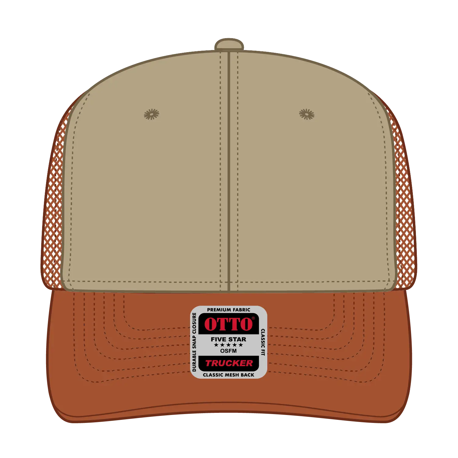 OTTO 112-1 6 Panel Mid Profile Mesh Back Trucker Cap - Tx.Org/Kha/Tx.Org - Tx.Org/Kha/Tx.Org / 7 3/8’’ - 7 5/8’’