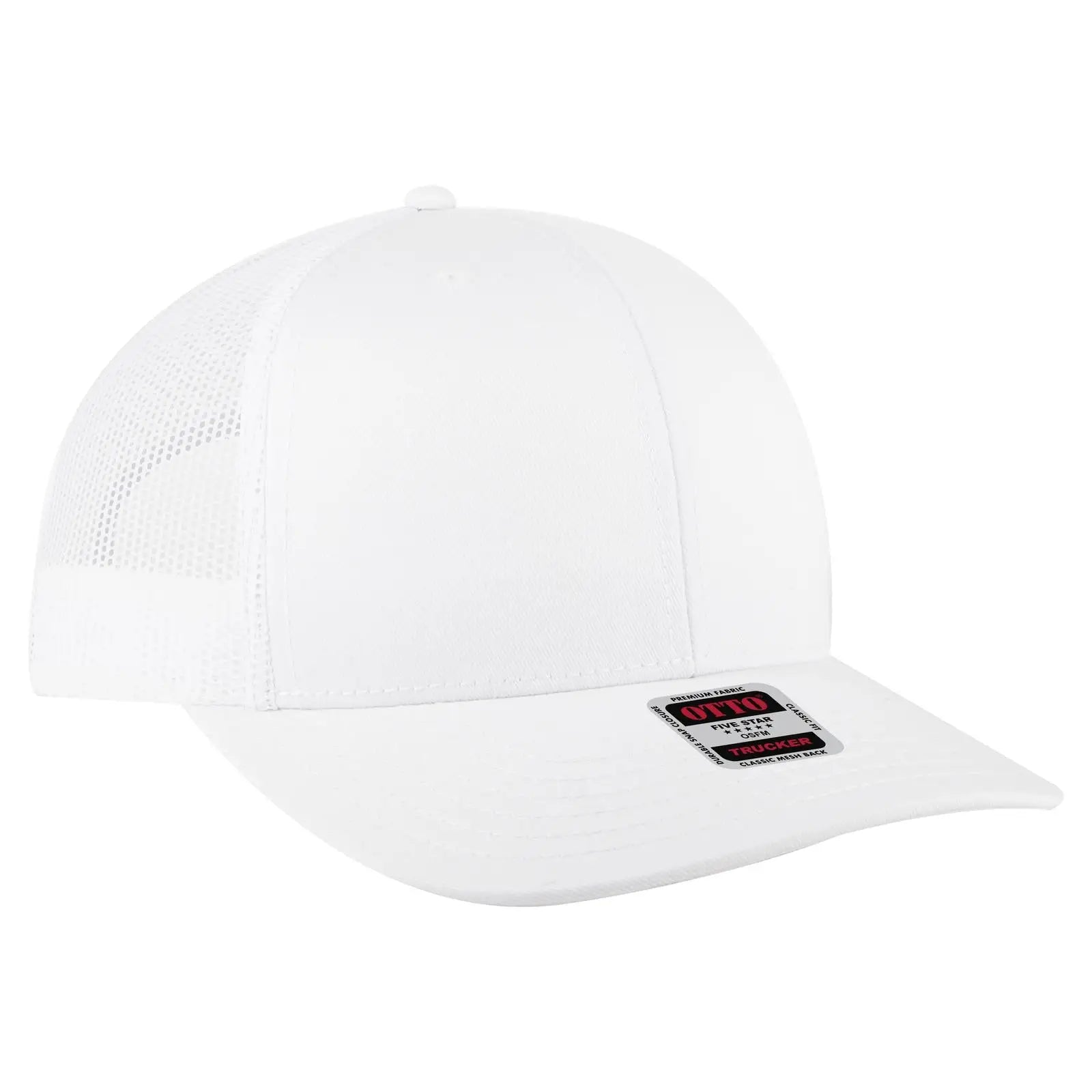 OTTO 112-1 6 Panel Mid Profile Mesh Back Trucker Cap - White