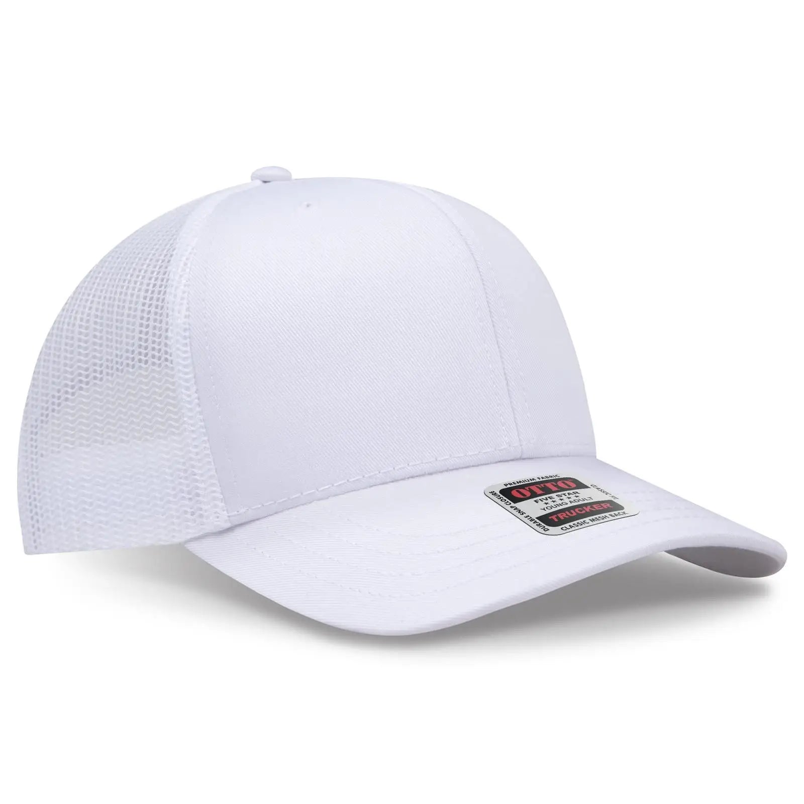 OTTO 112-1 6 Panel Mid Profile Mesh Back Trucker Cap - White