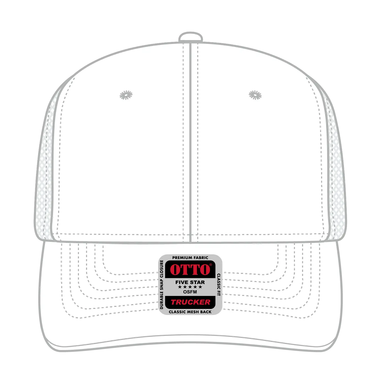 OTTO 112-1 6 Panel Mid Profile Mesh Back Trucker Cap - White - White / 7 3/8’’ - 7 5/8’’