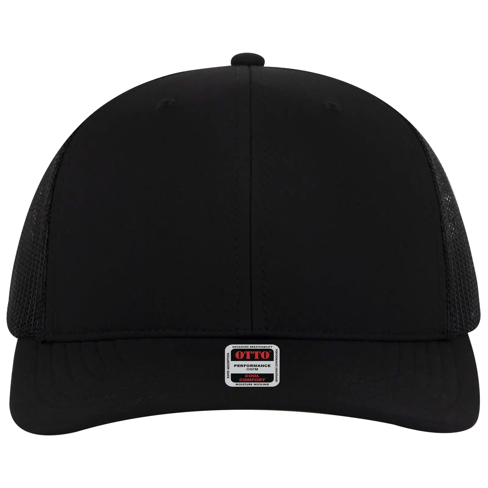 OTTO 112-3 6 Panel Mid Profile Mesh Back Trucker Cap - Black - Black / 7 3/8’’ - 7 5/8’’