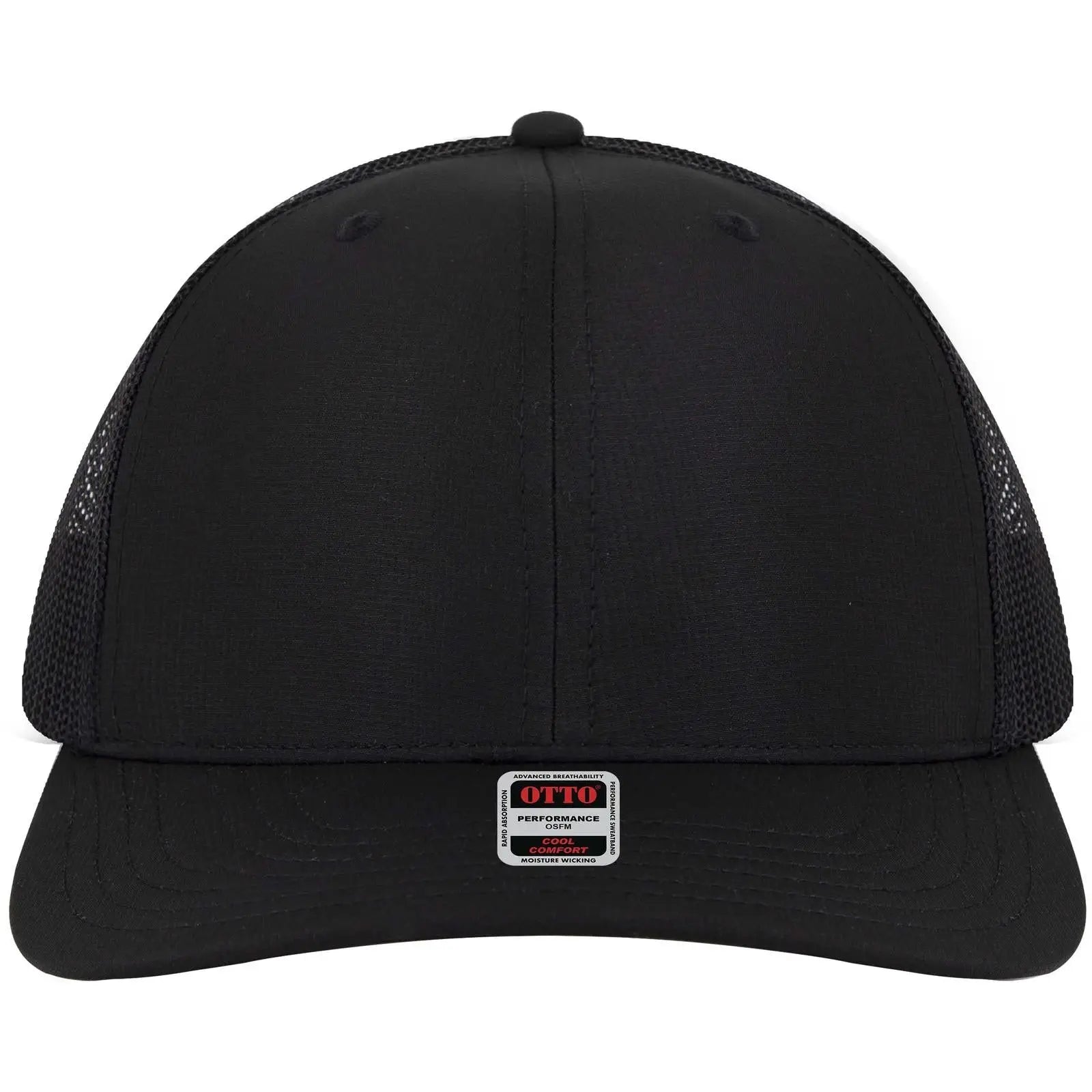OTTO 112-3 6 Panel Mid Profile Mesh Back Trucker Cap - Black - Black / 7 3/8’’ - 7 5/8’’