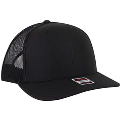 OTTO 112-3 6 Panel Mid Profile Mesh Back Trucker Cap - Black - Black / 7 3/8’’ - 7 5/8’’
