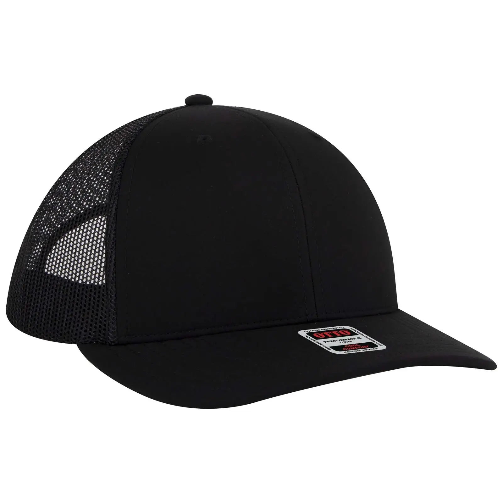 OTTO 112-3 6 Panel Mid Profile Mesh Back Trucker Cap - Black - Black / 7 3/8’’ - 7 5/8’’