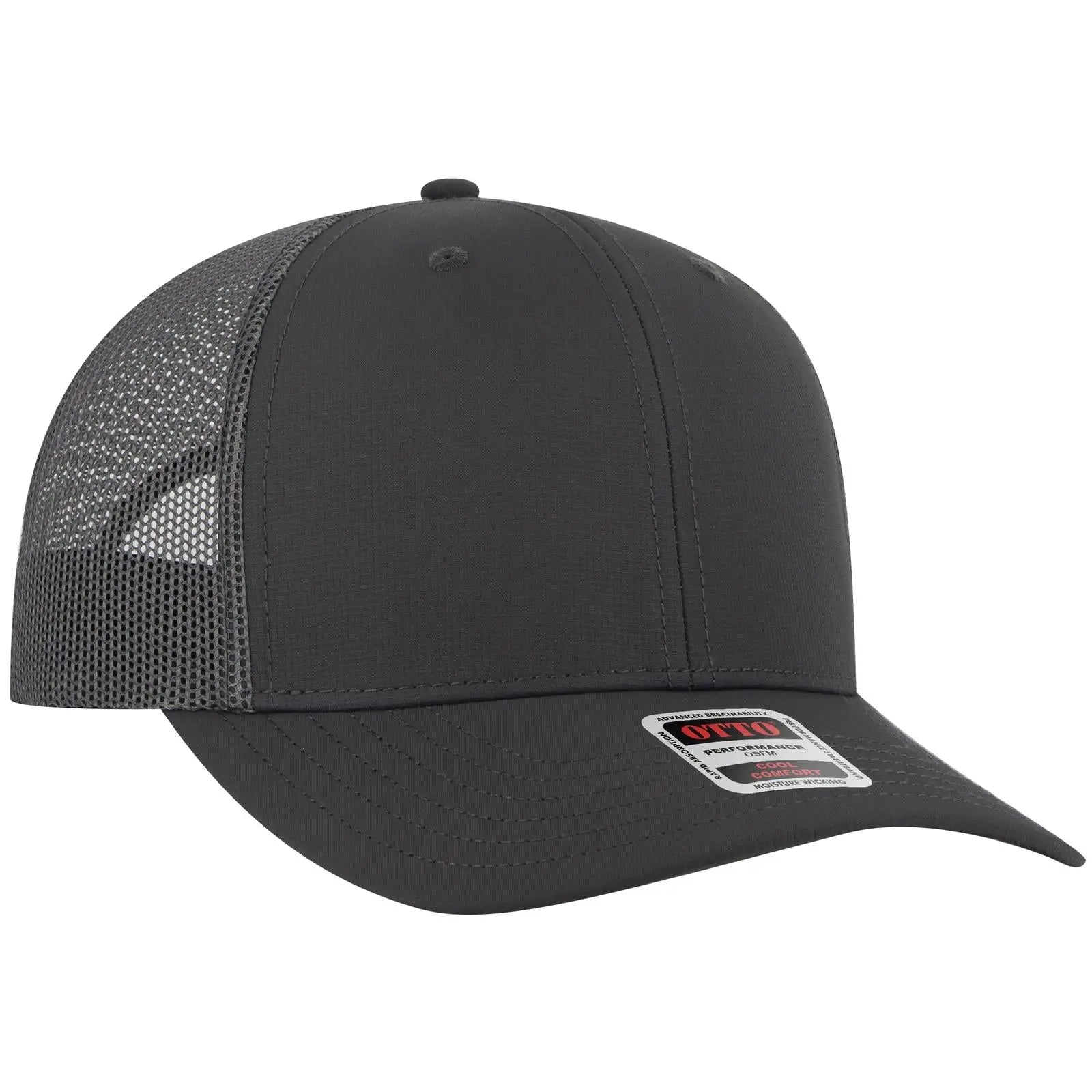 OTTO 112-3 6 Panel Mid Profile Mesh Back Trucker Cap - Char. Gray - Char. Gray / 7 3/8’’ - 7 5/8’’