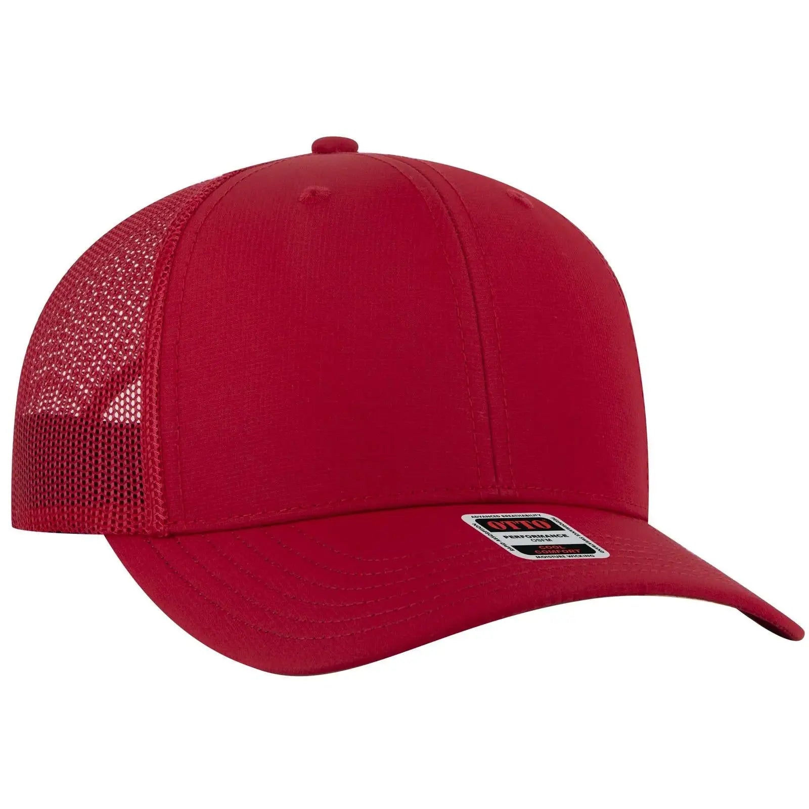 OTTO 112-3 6 Panel Mid Profile Mesh Back Trucker Cap - Red - Red / 7 3/8’’ - 7 5/8’’
