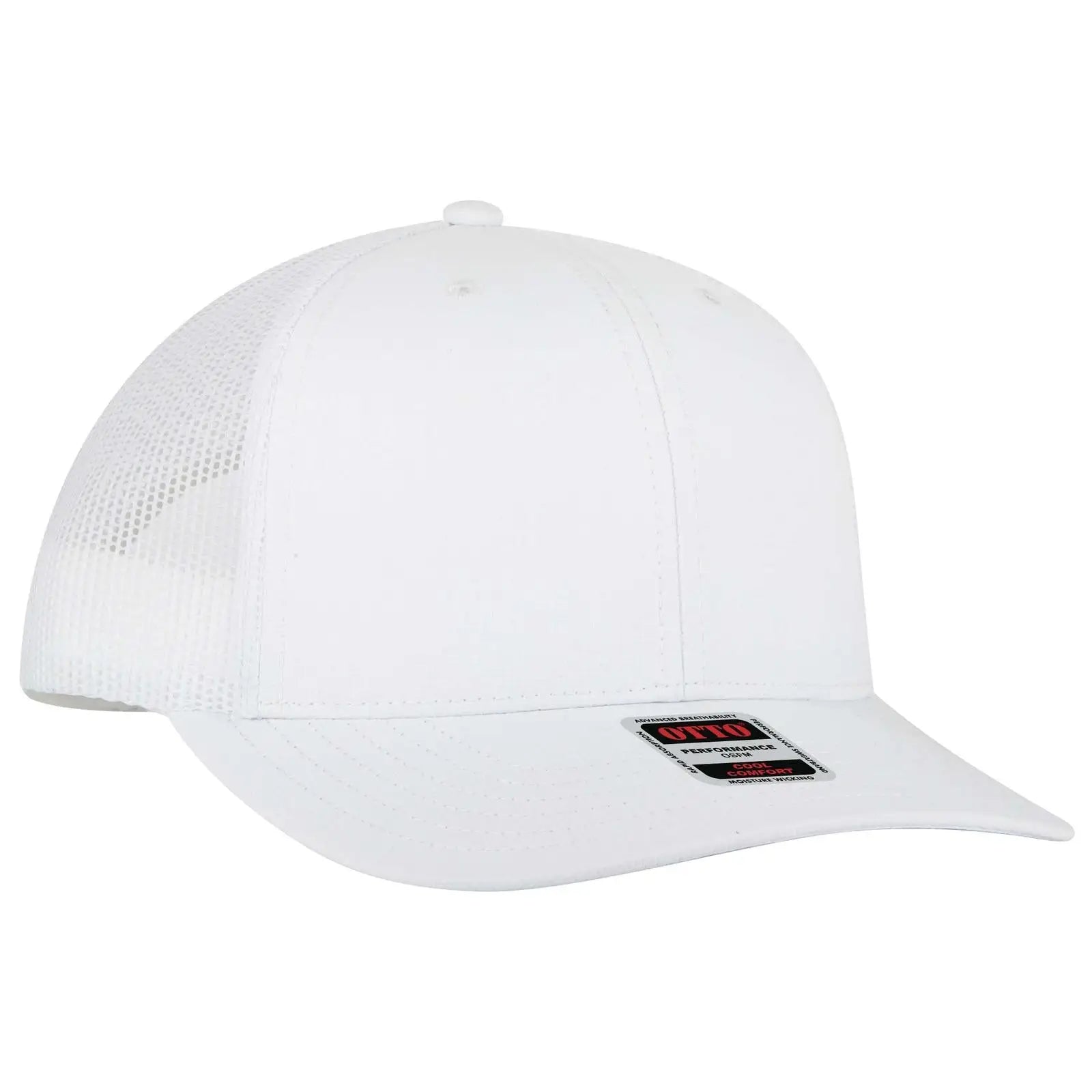 OTTO 112-3 6 Panel Mid Profile Mesh Back Trucker Cap - White - White / 7 3/8’’ - 7 5/8’’