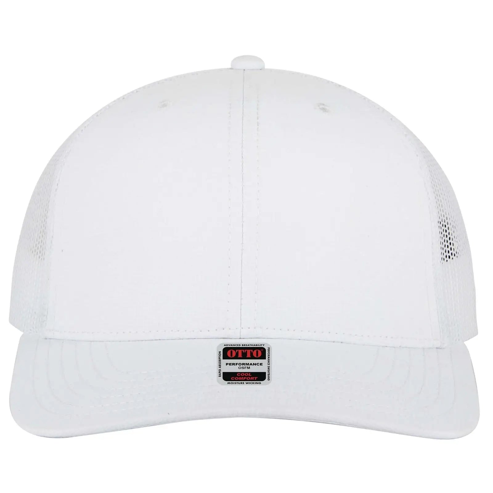 OTTO 112-3 6 Panel Mid Profile Mesh Back Trucker Cap - White - White / 7 3/8’’ - 7 5/8’’