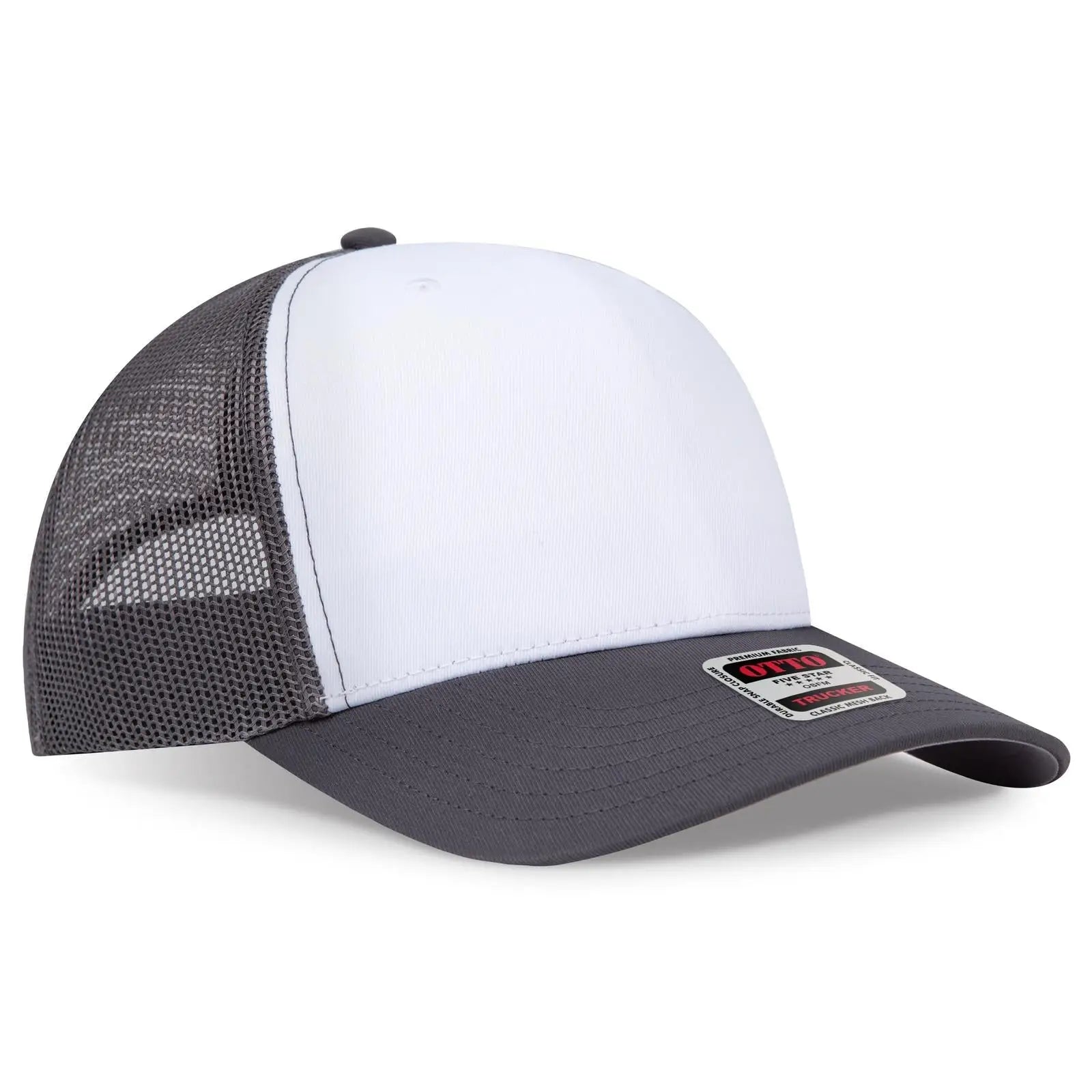 OTTO 1120-1 Seamless 6 Panel Mid Profile Mesh Back Trucker Cap - Ch.Gry/Wht/Ch.Gry - Ch.Gry/Wht/Ch.Gry / 7 3/8’’ - 7