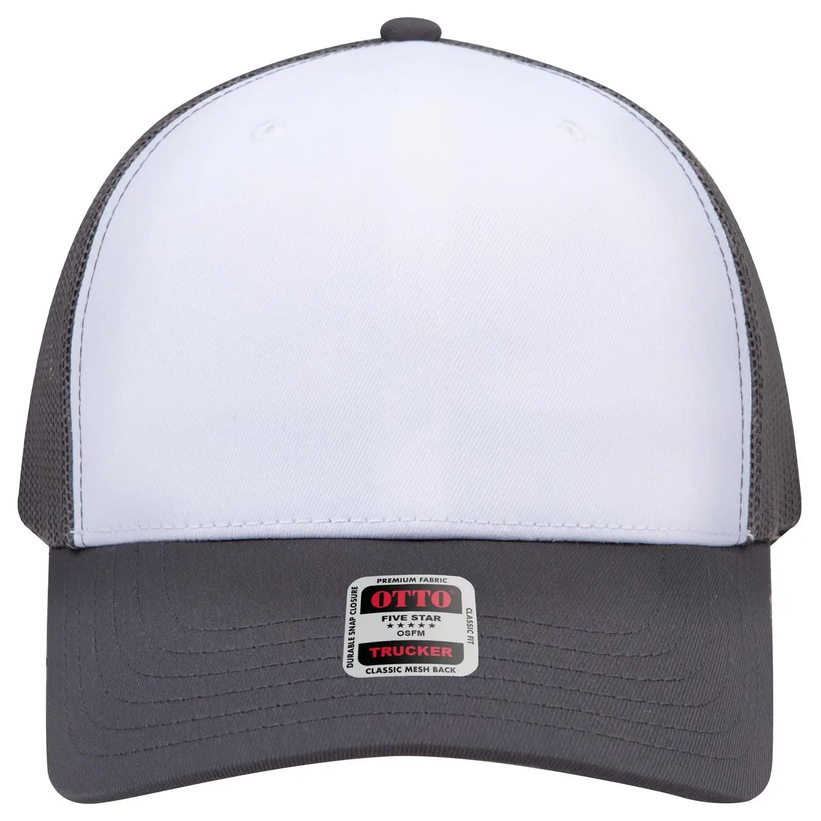 OTTO 1120-1 Seamless 6 Panel Mid Profile Mesh Back Trucker Cap - Ch.Gry/Wht/Ch.Gry - Ch.Gry/Wht/Ch.Gry / 7 3/8’’ - 7