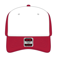 OTTO 1120-1 Seamless 6 Panel Mid Profile Mesh Back Trucker Cap - Red/Wht/Red - Red/Wht/Red / 7 3/8’’ - 7 5/8’’