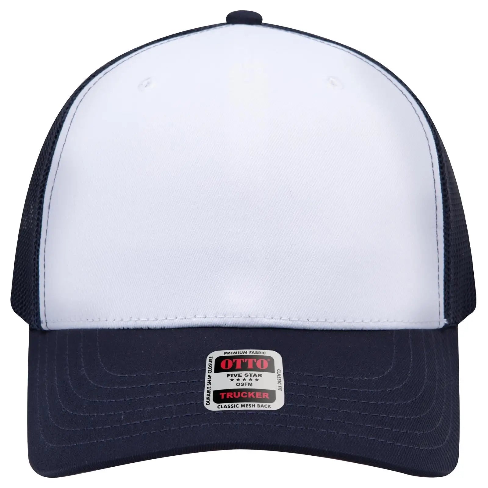 OTTO 1120-1 Seamless 6 Panel Mid Profile Mesh Back Trucker Cap - Nvy/Wht/Nvy - Nvy/Wht/Nvy / 7 3/8’’ - 7 5/8’’