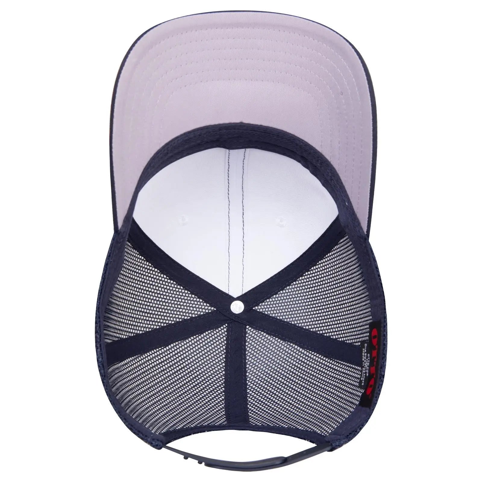 OTTO 1120-1 Seamless 6 Panel Mid Profile Mesh Back Trucker Cap - Nvy/Wht/Nvy - Nvy/Wht/Nvy / 7 3/8’’ - 7 5/8’’