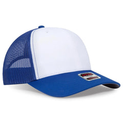OTTO 1120-1 Seamless 6 Panel Mid Profile Mesh Back Trucker Cap - Ryl/Wht/Ryl - Ryl/Wht/Ryl / 7 3/8’’ - 7 5/8’’