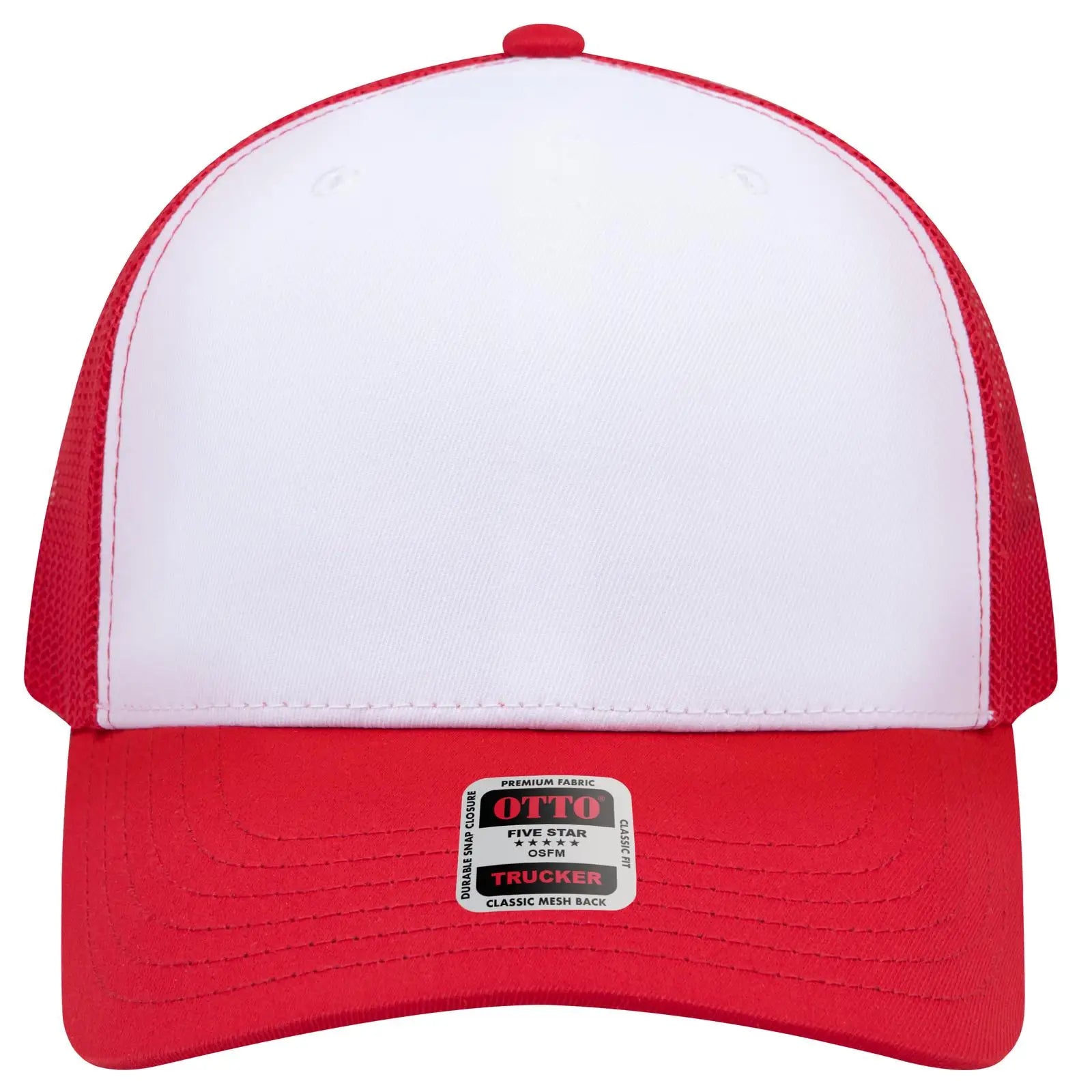 OTTO 1120-1 Seamless 6 Panel Mid Profile Mesh Back Trucker Cap - Red/Wht/Red - Red/Wht/Red / 7 3/8’’ - 7 5/8’’