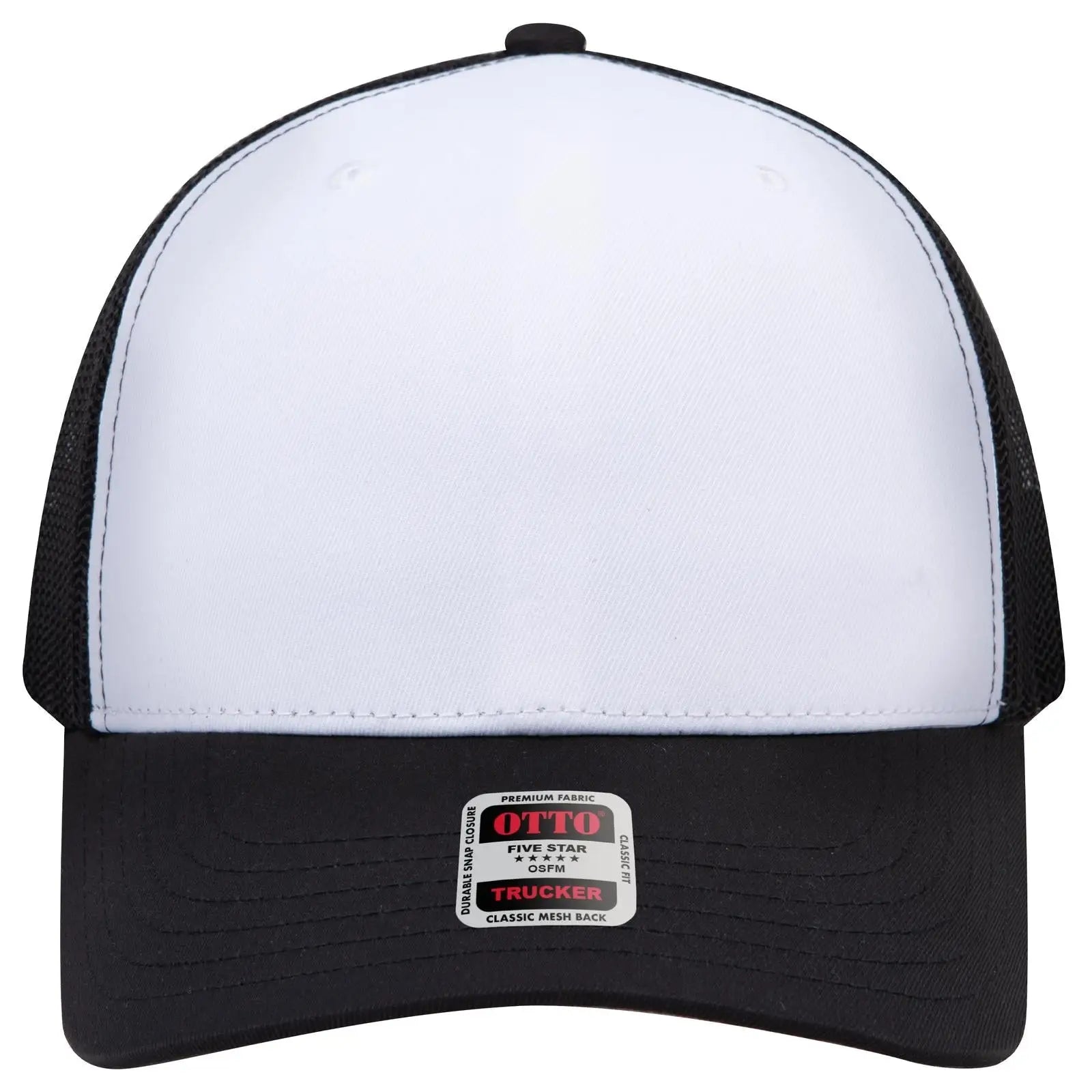 OTTO 1120-1 Seamless 6 Panel Mid Profile Mesh Back Trucker Cap - Blk/Wht/Blk - Blk/Wht/Blk / 7 3/8’’ - 7 5/8’’