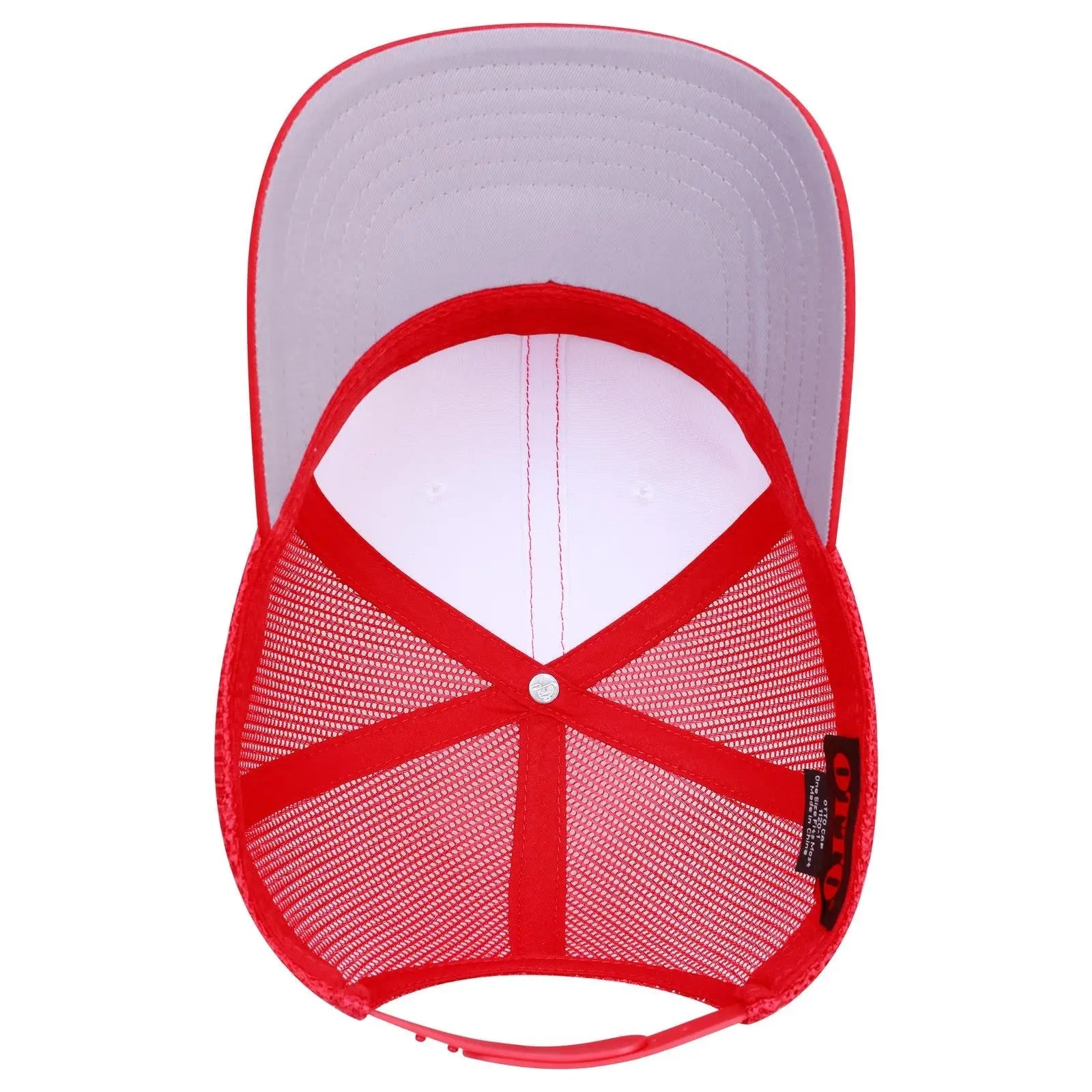 OTTO 1120-1 Seamless 6 Panel Mid Profile Mesh Back Trucker Cap - Red/Wht/Red - Red/Wht/Red / 7 3/8’’ - 7 5/8’’