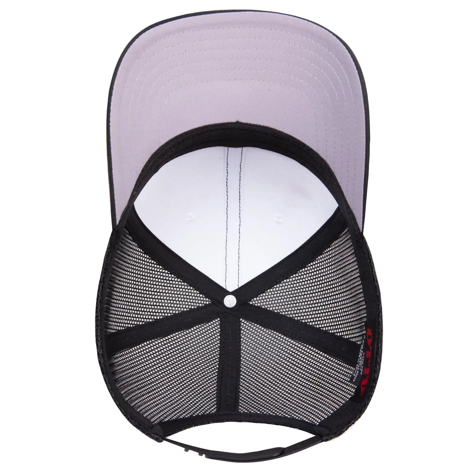 OTTO 1120-1 Seamless 6 Panel Mid Profile Mesh Back Trucker Cap - Blk/Wht/Blk - Blk/Wht/Blk / 7 3/8’’ - 7 5/8’’