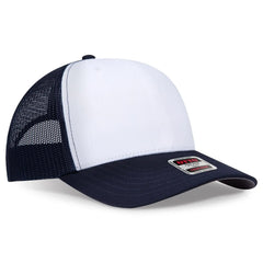 OTTO 1120-1 Seamless 6 Panel Mid Profile Mesh Back Trucker Cap - Nvy/Wht/Nvy - Nvy/Wht/Nvy / 7 3/8’’ - 7 5/8’’