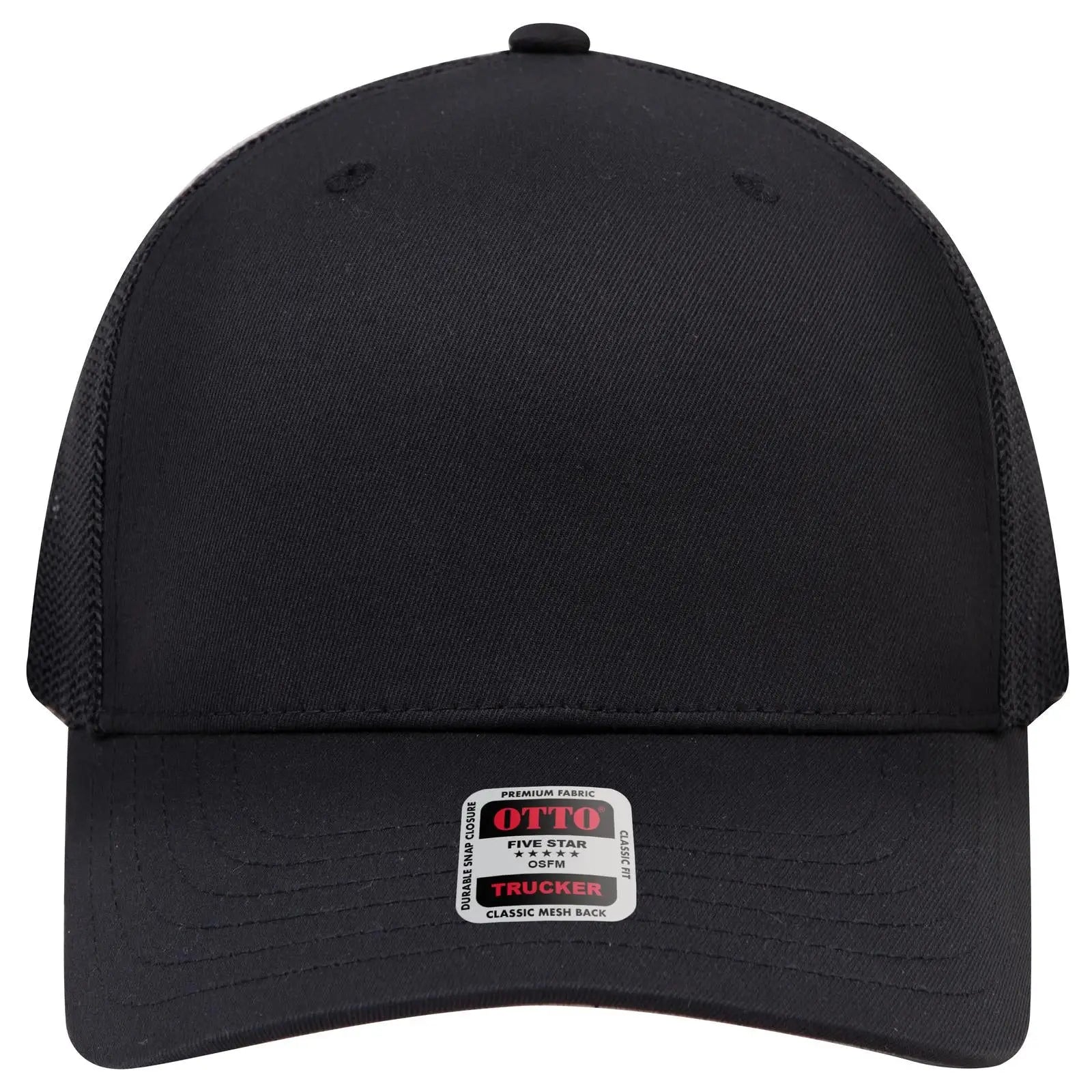 OTTO 1120-1 Seamless 6 Panel Mid Profile Mesh Back Trucker Cap - Black - Black / 7 3/8’’ - 7 5/8’’