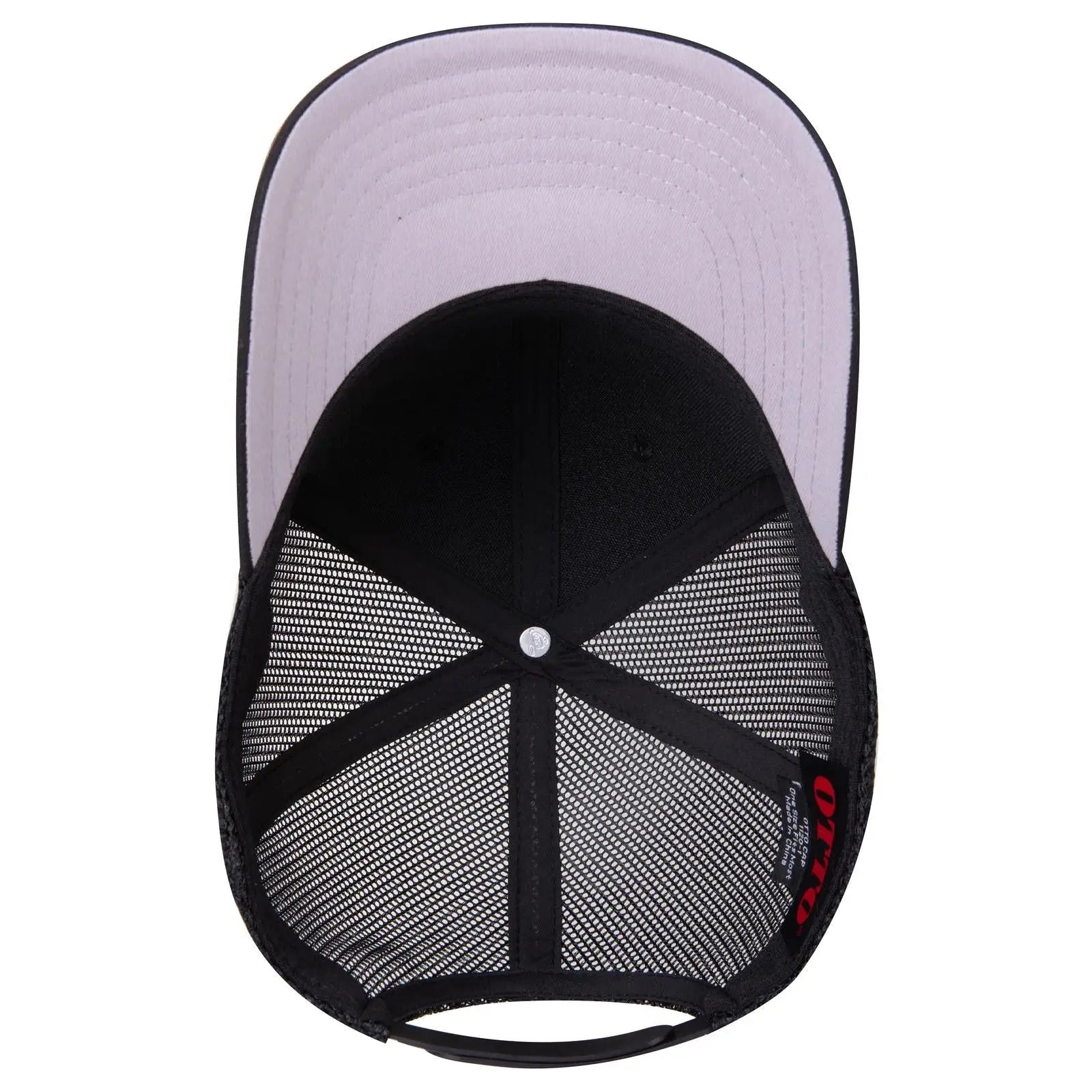OTTO 1120-1 Seamless 6 Panel Mid Profile Mesh Back Trucker Cap - Black - Black / 7 3/8’’ - 7 5/8’’