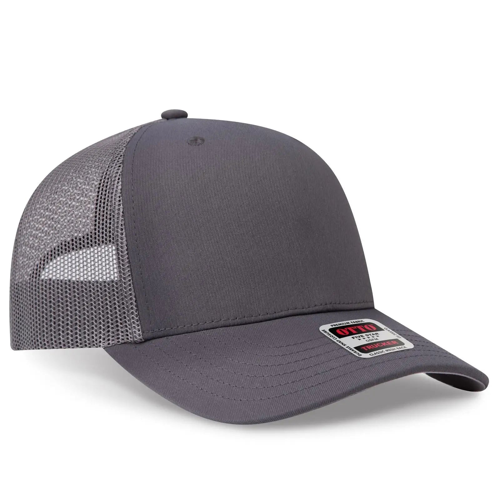 OTTO 1120-1 Seamless 6 Panel Mid Profile Mesh Back Trucker Cap - Char. Gray - Char. Gray / 7 3/8’’ - 7 5/8’’