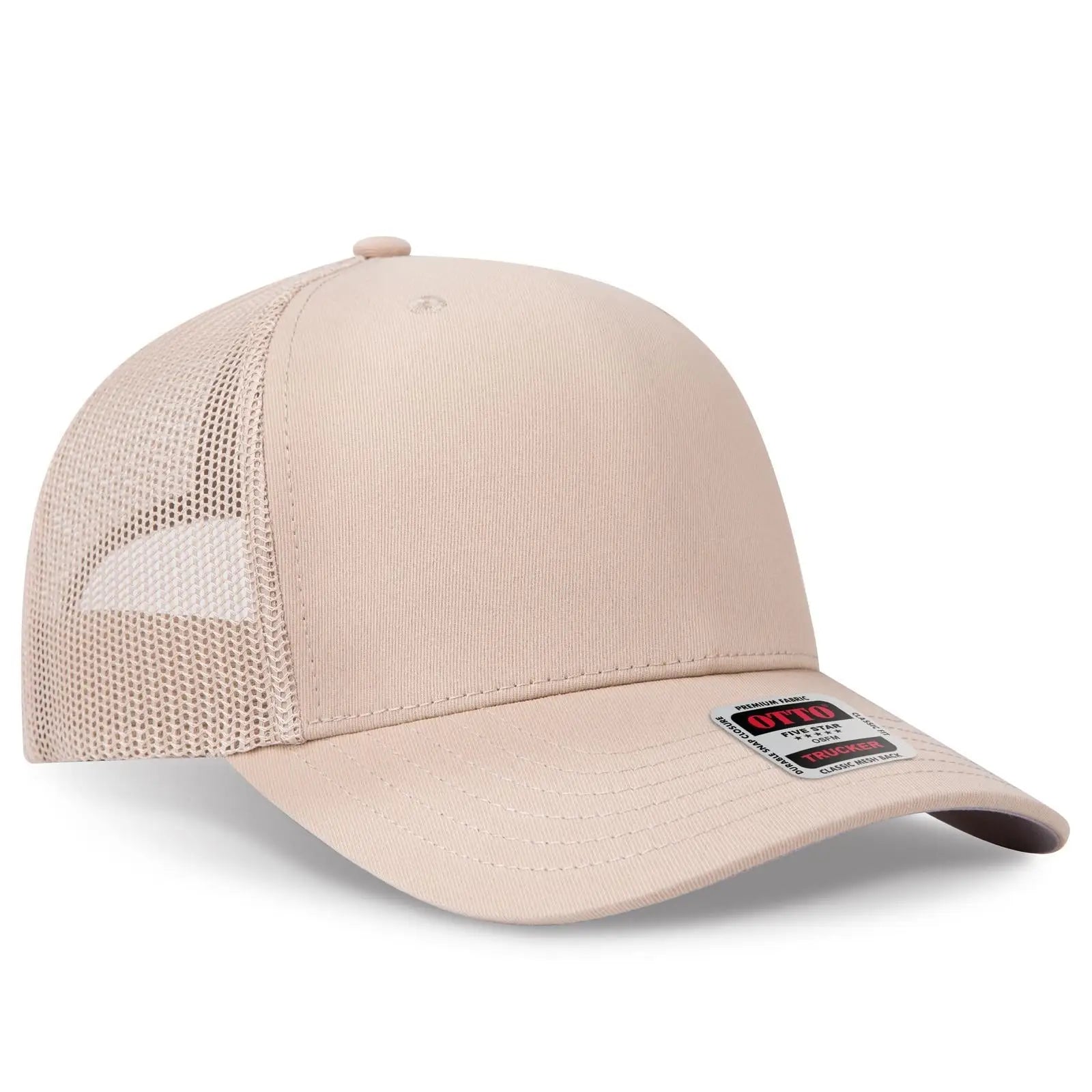 OTTO 1120-1 Seamless 6 Panel Mid Profile Mesh Back Trucker Cap - Khaki - Khaki / 7 3/8’’ - 7 5/8’’