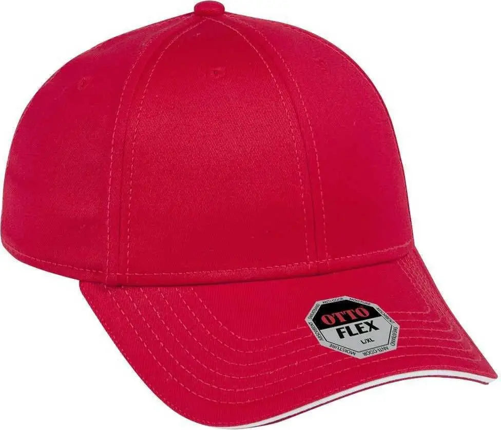 OTTO 12-1163 Stretchable Superior Cotton Twill Sandwich Visor Flex 6 Panel Low Profile Baseball Cap - Red Red White