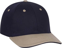 OTTO 12-267 Stretchable Deluxe Brushed Cotton Twill Sandwich Visor Low Profile Pro Style Cap (S/M) - Khaki Navy Navy