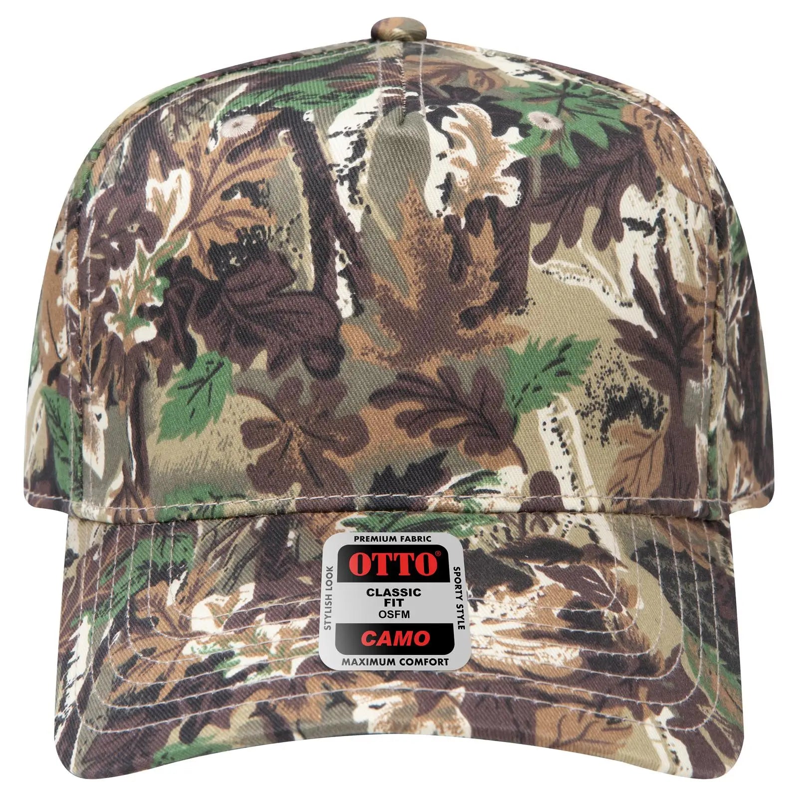 OTTO 120-838 Camouflage 5 Panel Mid Profile Baseball Cap - Lt.Lod/Brn/Kly - Lt.Lod/Brn/Kly / 6 1/2’’ - 7 5/8’’