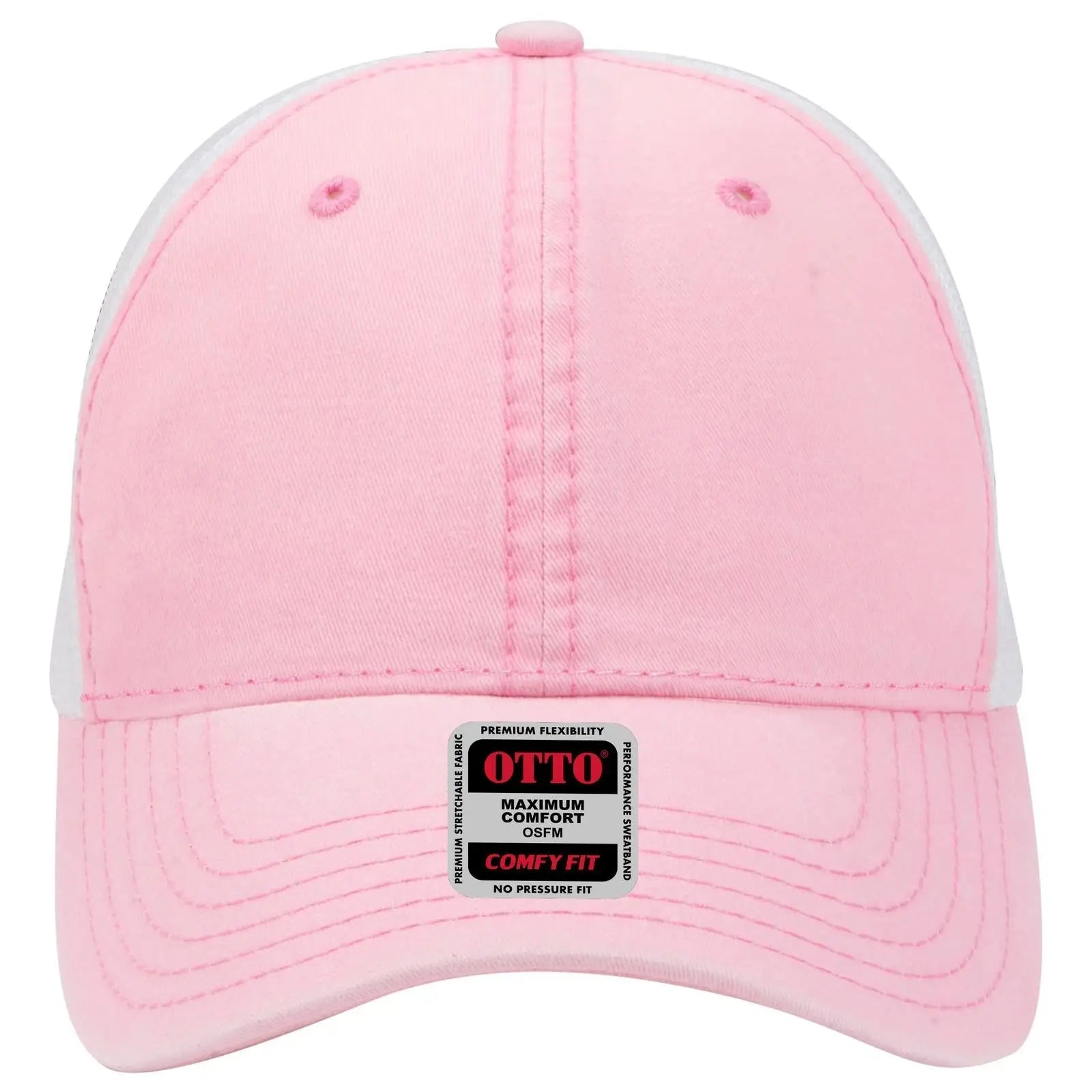 OTTO 121-1202 ’OTTO Comfy Fit’ 6 Panel Low Profile Mesh Back Trucker Cap - Pnk/Pnk/Wht - Pnk/Pnk/Wht / 7 3/8’’ - 7 5/8’’