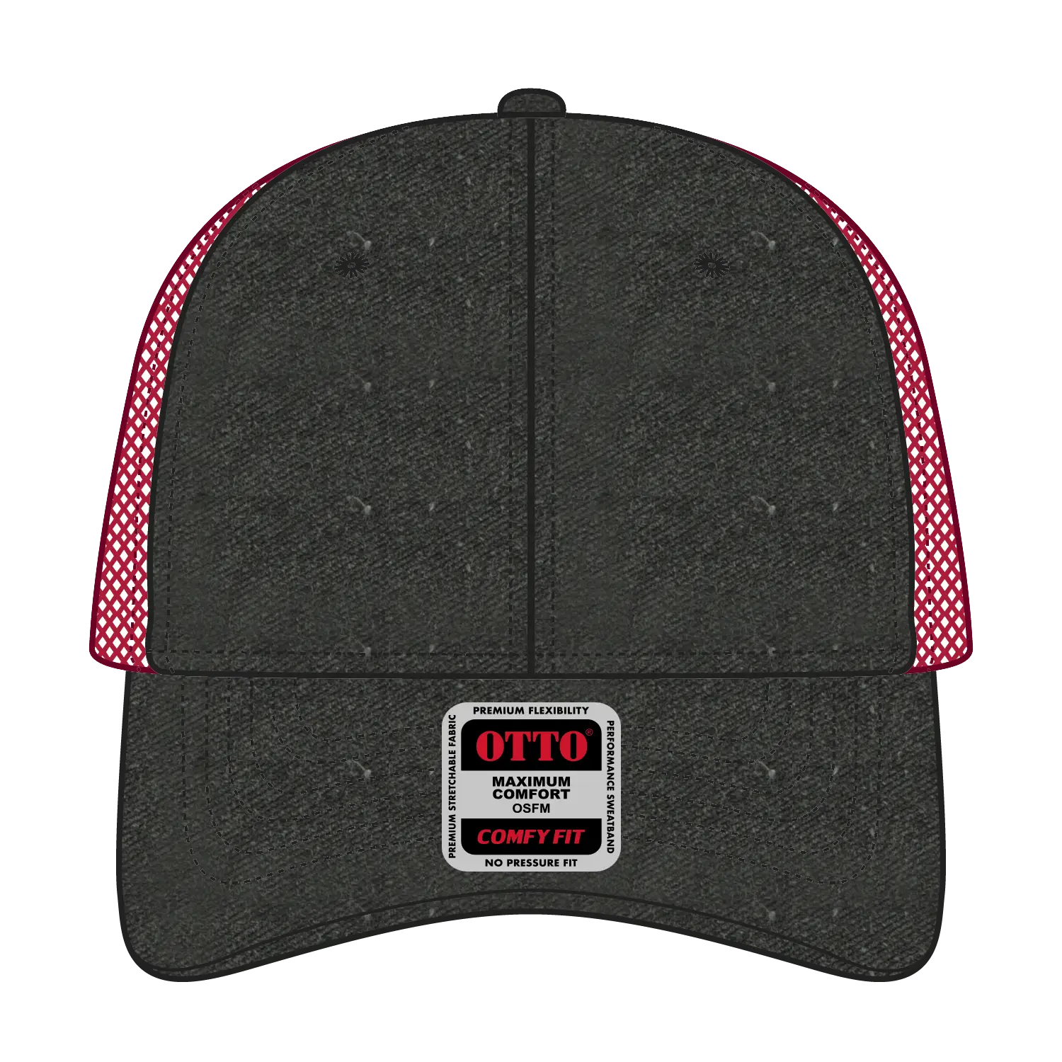 OTTO 121-1202 ’OTTO Comfy Fit’ 6 Panel Low Profile Mesh Back Trucker Cap - Blk/Blk/Red - Blk/Blk/Red / 7 3/8’’ - 7 5/8’’