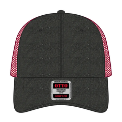OTTO 121-1202 ’OTTO Comfy Fit’ 6 Panel Low Profile Mesh Back Trucker Cap - Blk/Blk/Red - Blk/Blk/Red / 7 3/8’’ - 7 5/8’’