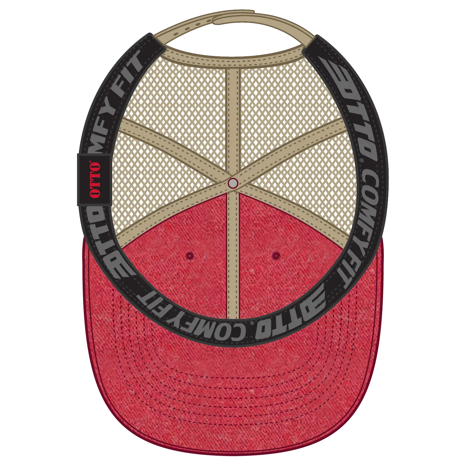 OTTO 121-1202 ’OTTO Comfy Fit’ 6 Panel Low Profile Mesh Back Trucker Cap - Red/Red/Kha - Red/Red/Kha / 7 3/8’’ - 7 5/8’’