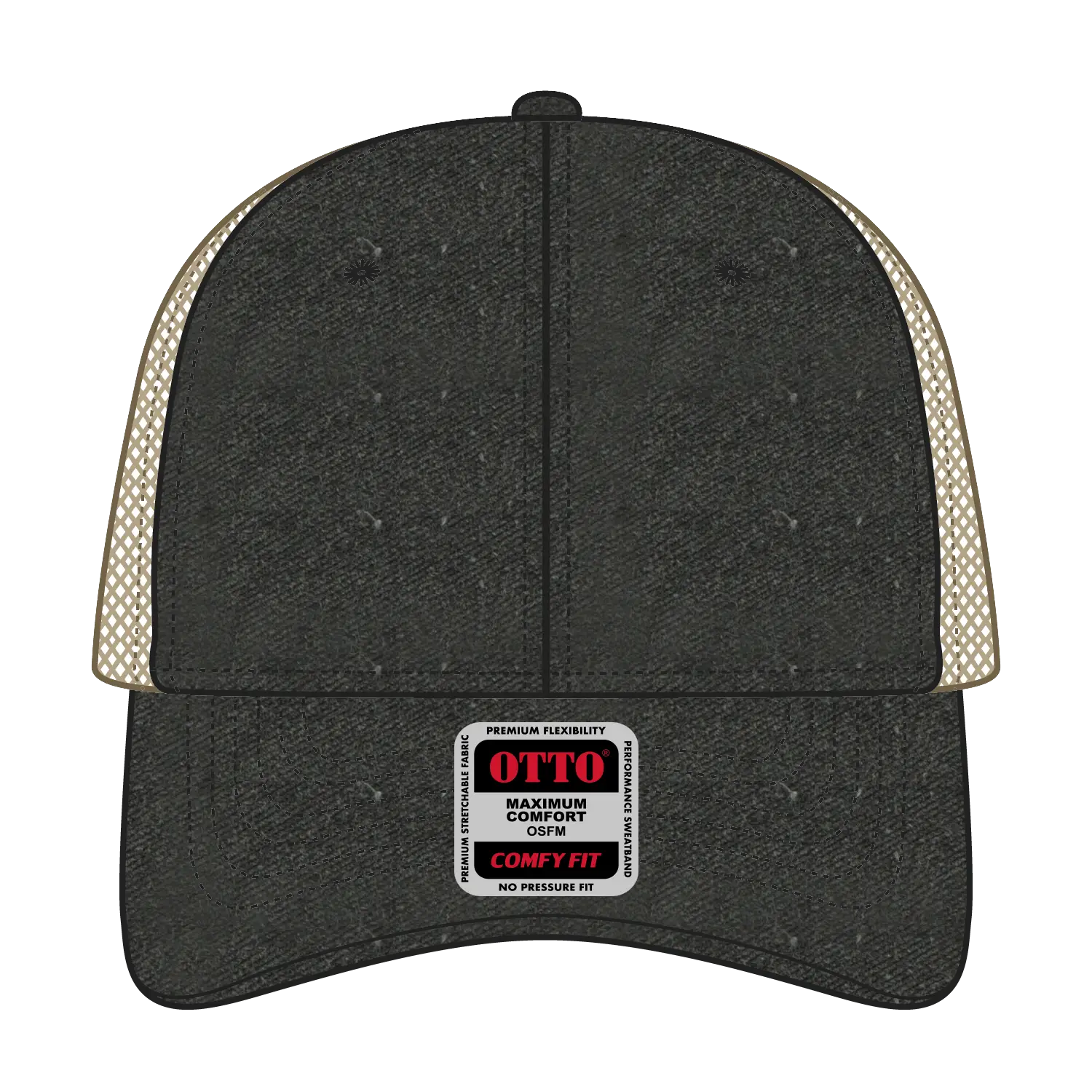 OTTO 121-1202 ’OTTO Comfy Fit’ 6 Panel Low Profile Mesh Back Trucker Cap - Blk/Blk/Kha - Blk/Blk/Kha / 7 3/8’’ - 7 5/8’’