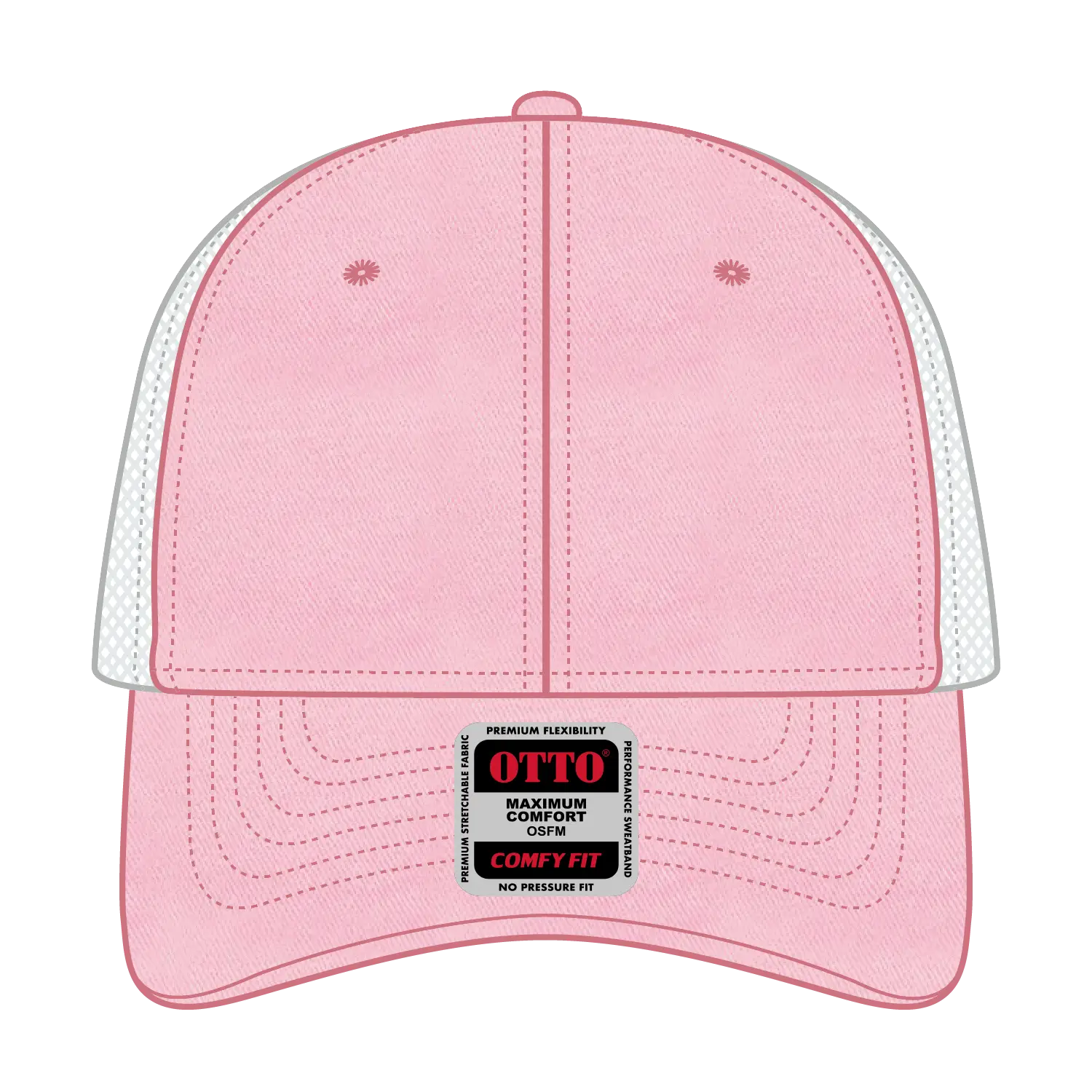 OTTO 121-1202 ’OTTO Comfy Fit’ 6 Panel Low Profile Mesh Back Trucker Cap - Pnk/Pnk/Wht - Pnk/Pnk/Wht / 7 3/8’’ - 7 5/8’’