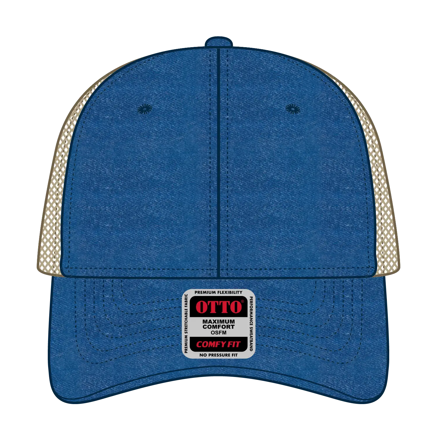 OTTO 121-1202 ’OTTO Comfy Fit’ 6 Panel Low Profile Mesh Back Trucker Cap - Ryl/Ryl/Kha - Ryl/Ryl/Kha / 7 3/8’’ - 7 5/8’’