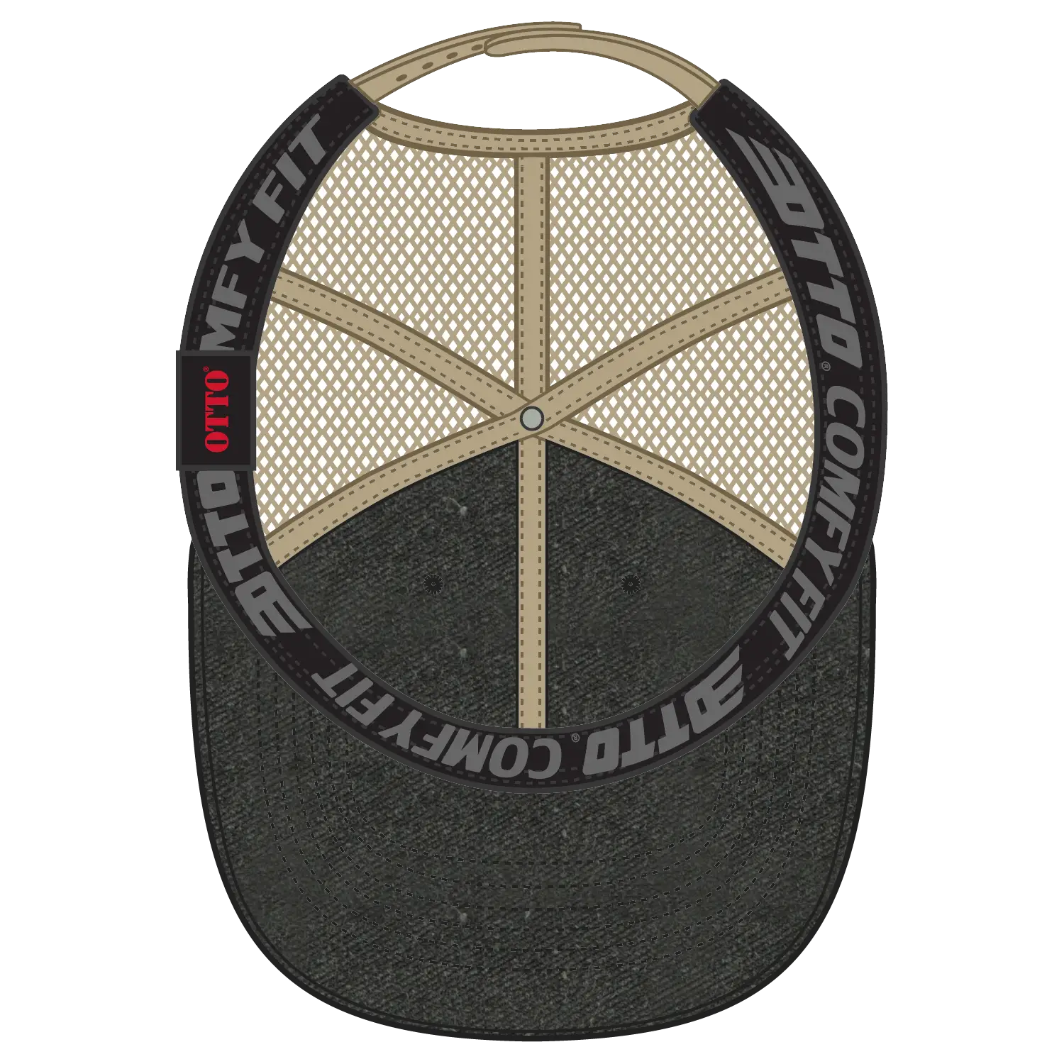 OTTO 121-1202 ’OTTO Comfy Fit’ 6 Panel Low Profile Mesh Back Trucker Cap - Blk/Blk/Kha - Blk/Blk/Kha / 7 3/8’’ - 7 5/8’’
