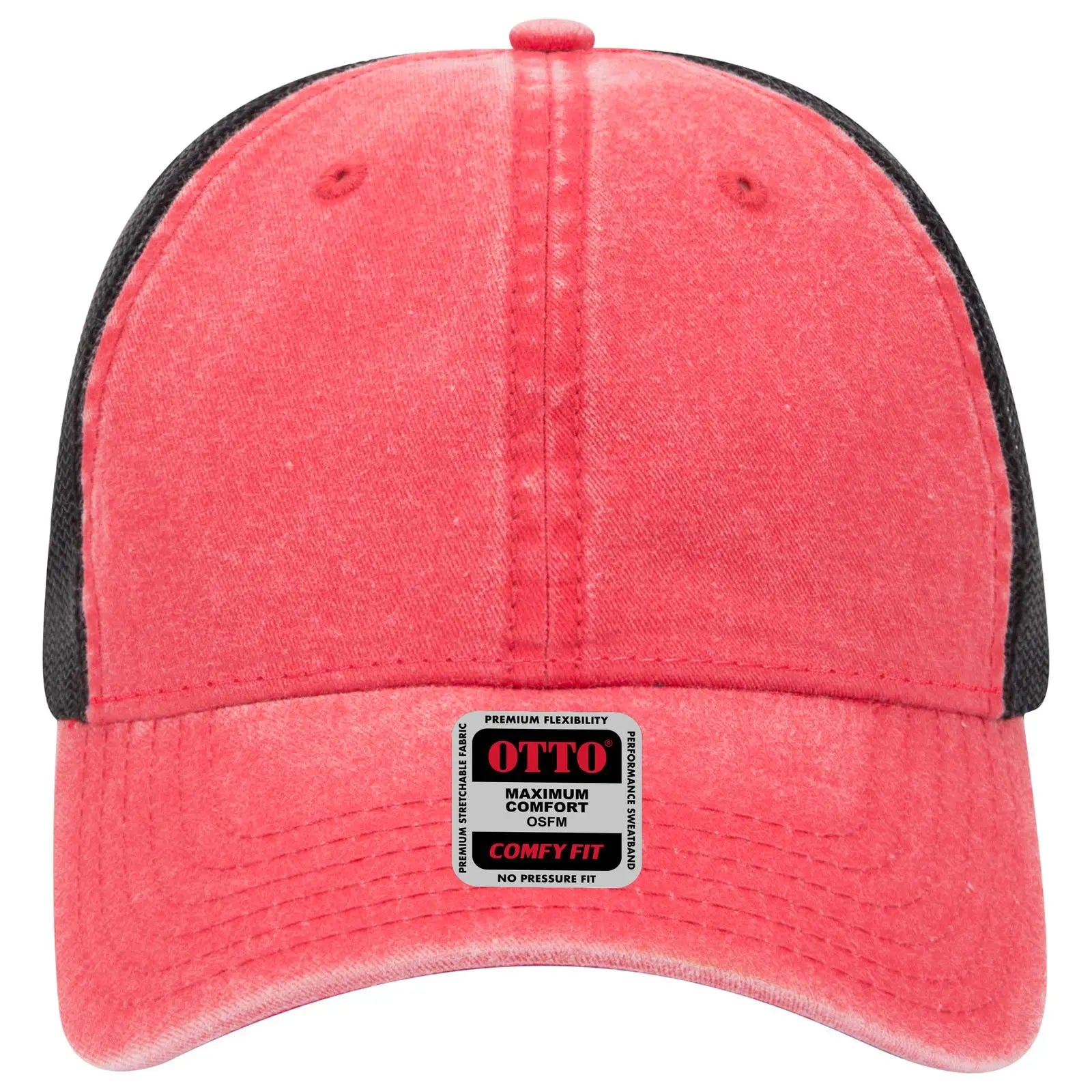 OTTO 121-1202 ’OTTO Comfy Fit’ 6 Panel Low Profile Mesh Back Trucker Cap - Red/Red/Blk - Red/Red/Blk / 7 3/8’’ - 7 5/8’’