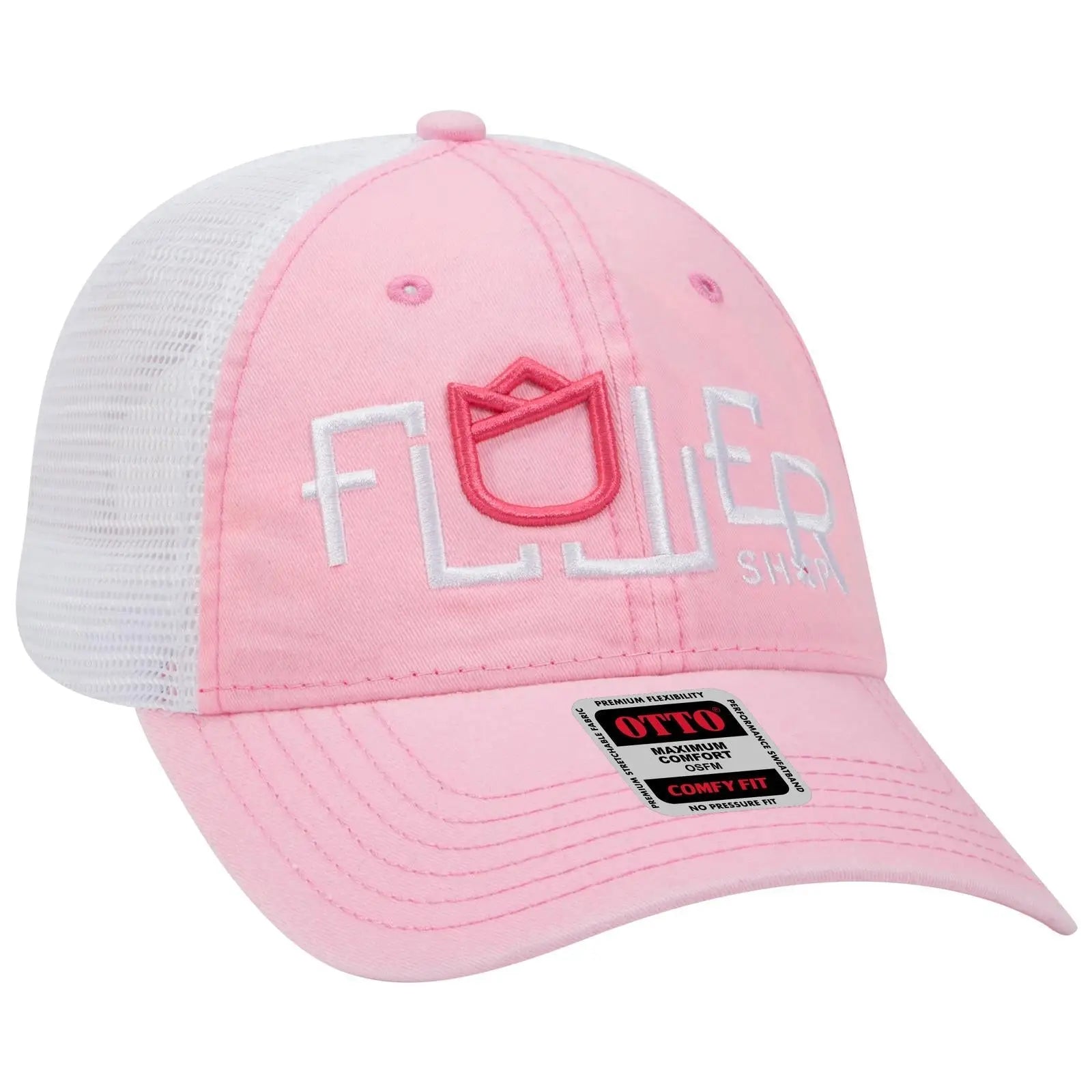OTTO 121-1202 ’OTTO Comfy Fit’ 6 Panel Low Profile Mesh Back Trucker Cap - Pnk/Pnk/Wht - Pnk/Pnk/Wht / 7 3/8’’ - 7 5/8’’