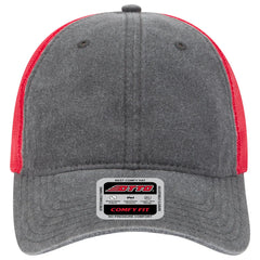OTTO 121-1202 ’OTTO Comfy Fit’ 6 Panel Low Profile Mesh Back Trucker Cap - Blk/Blk/Red - Blk/Blk/Red / 7 3/8’’ - 7 5/8’’