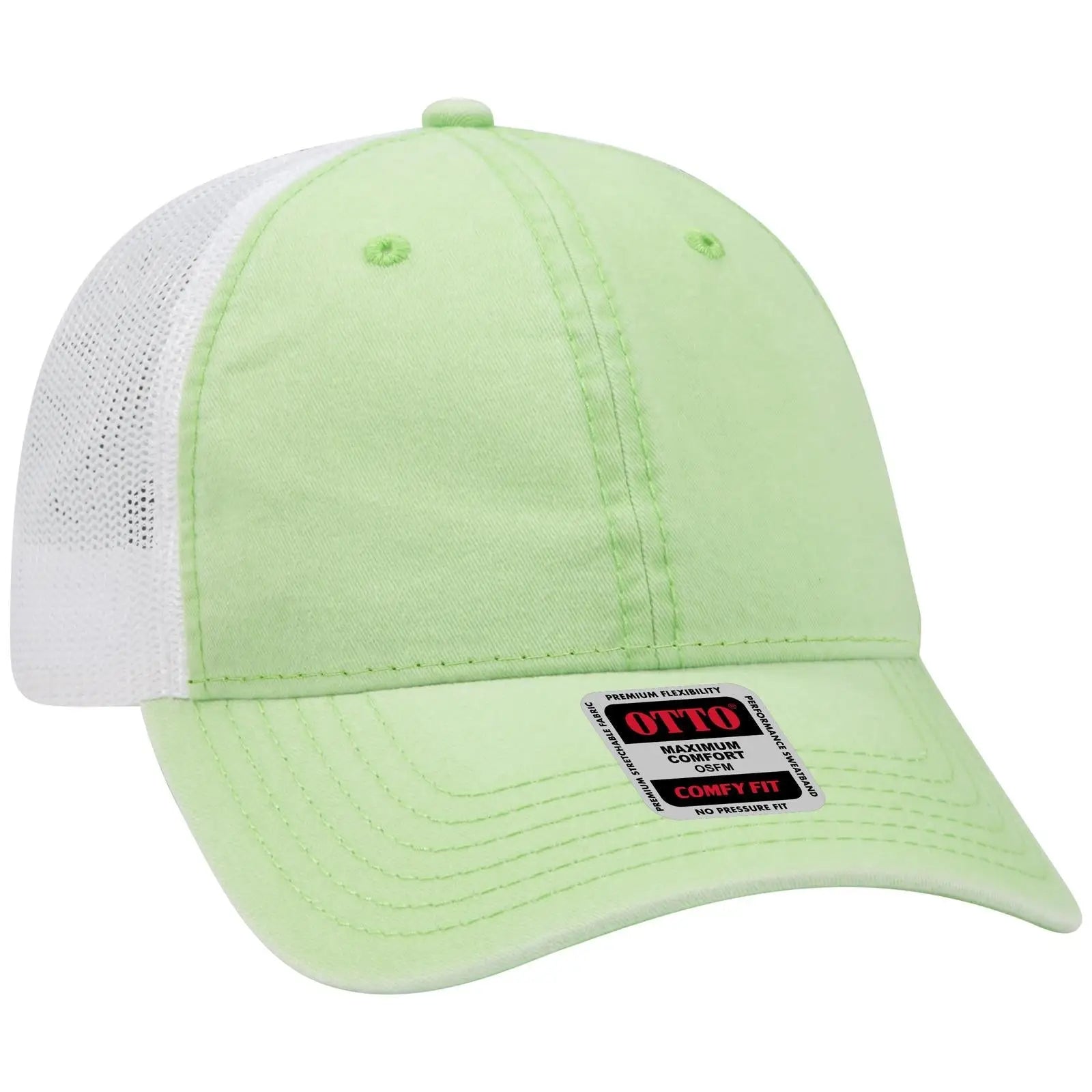 OTTO 121-1202 ’OTTO Comfy Fit’ 6 Panel Low Profile Mesh Back Trucker Cap - Lime/Lime/Wht - Lime/Lime/Wht / 7 3/8’’ - 7